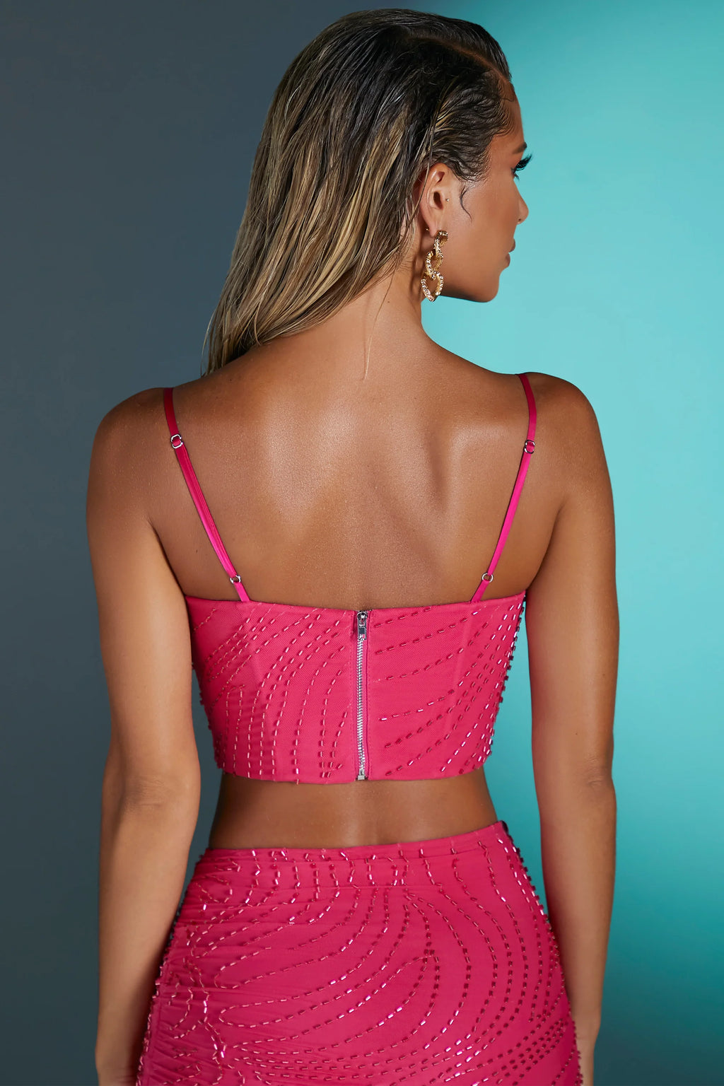 Embellished Crop Top in Pink