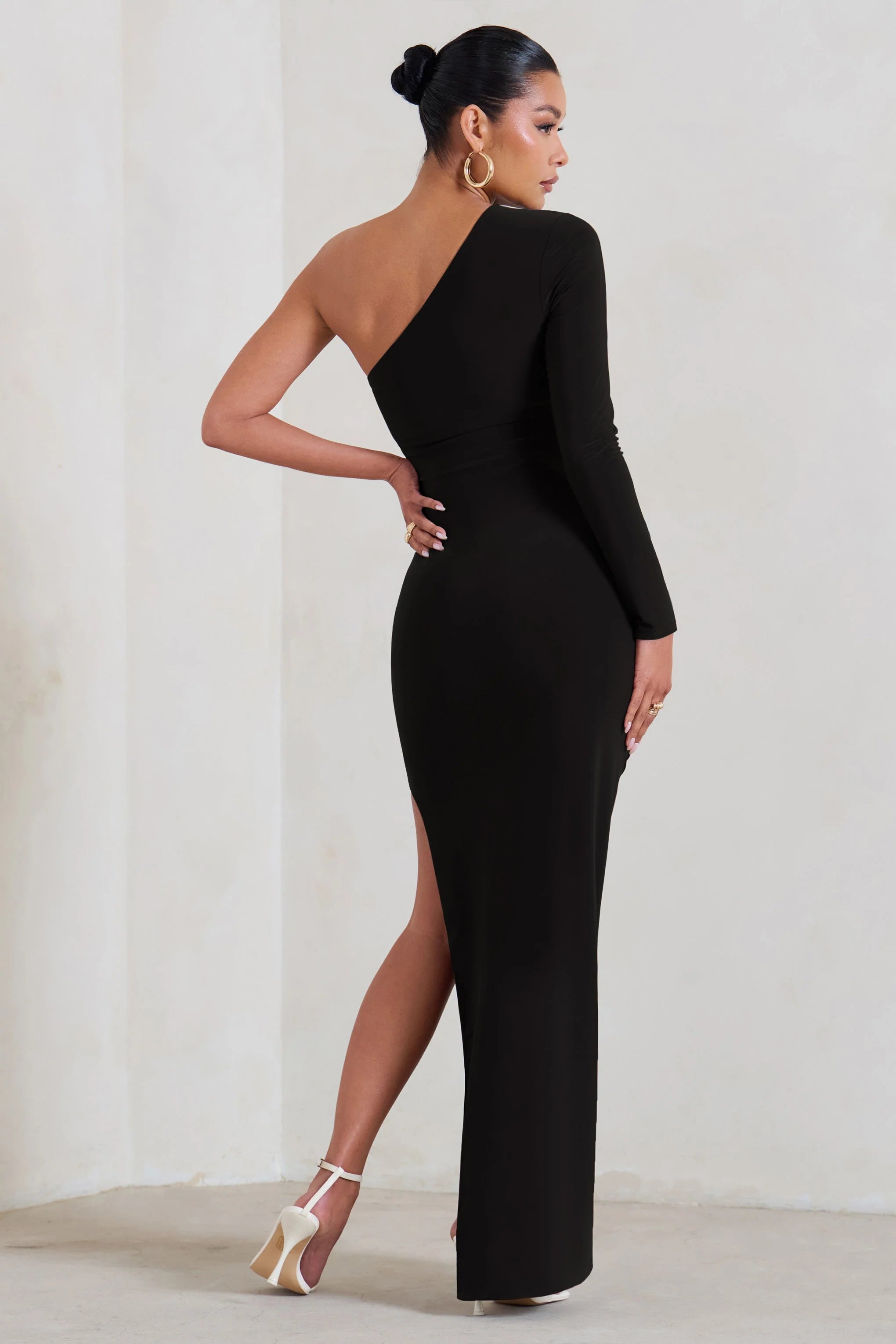 Paloma | Black Maternity One Sleeve Asymmetric Maxi Dress