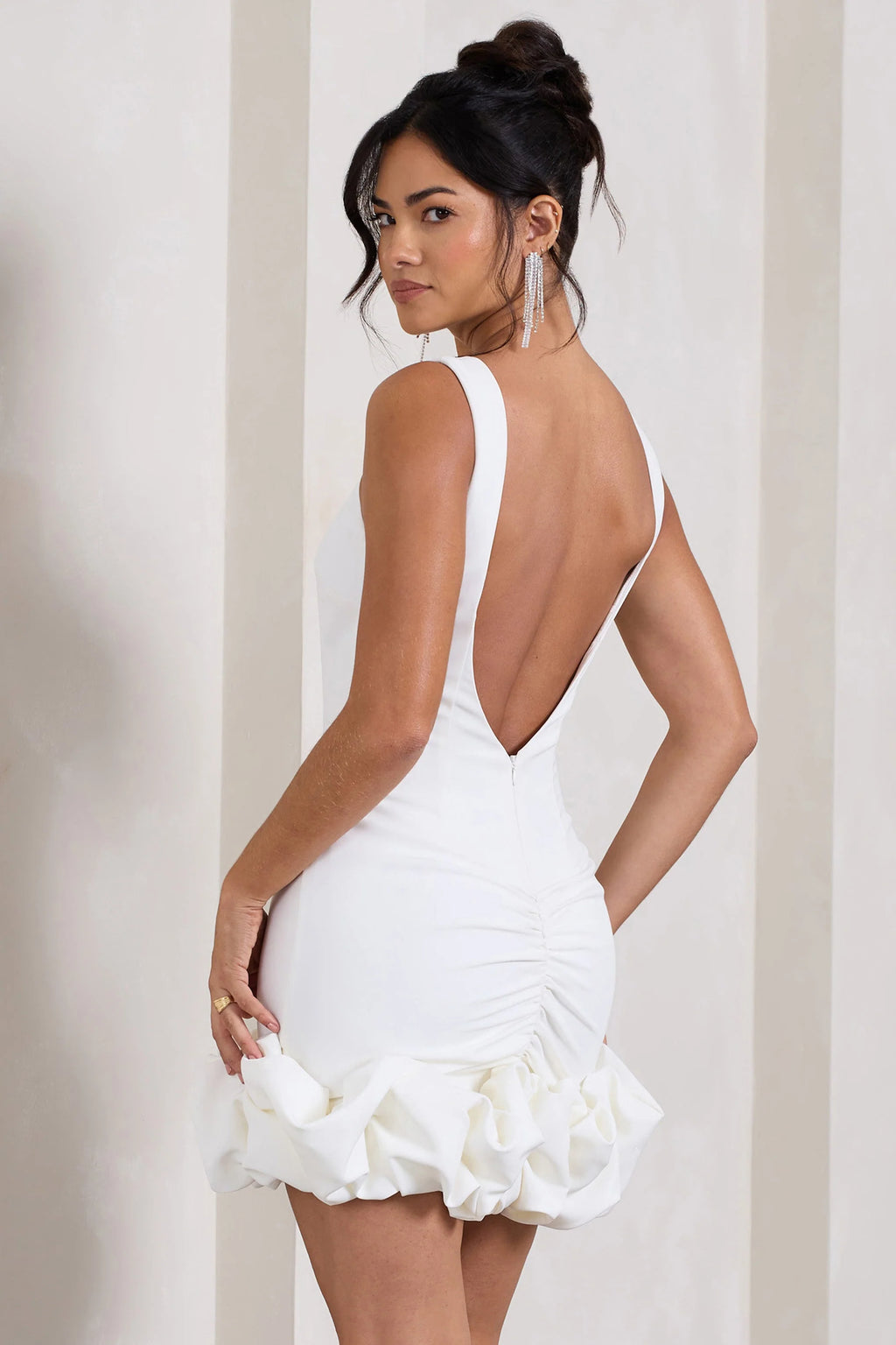 Lucy | White Strappy Mini Dress With Ruffle Trim