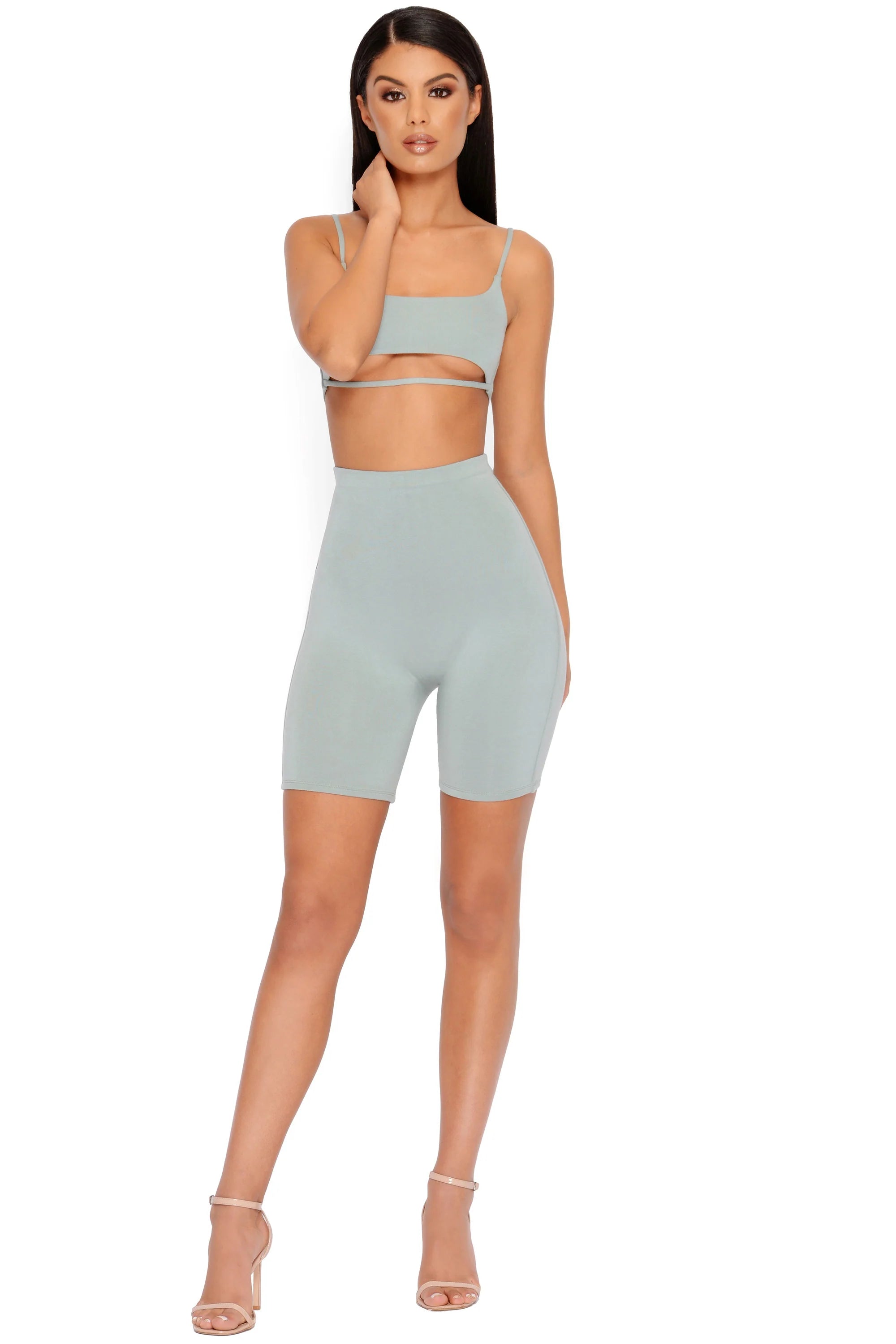 Under Your Skin Double Layered Strappy Bralette in Sage
