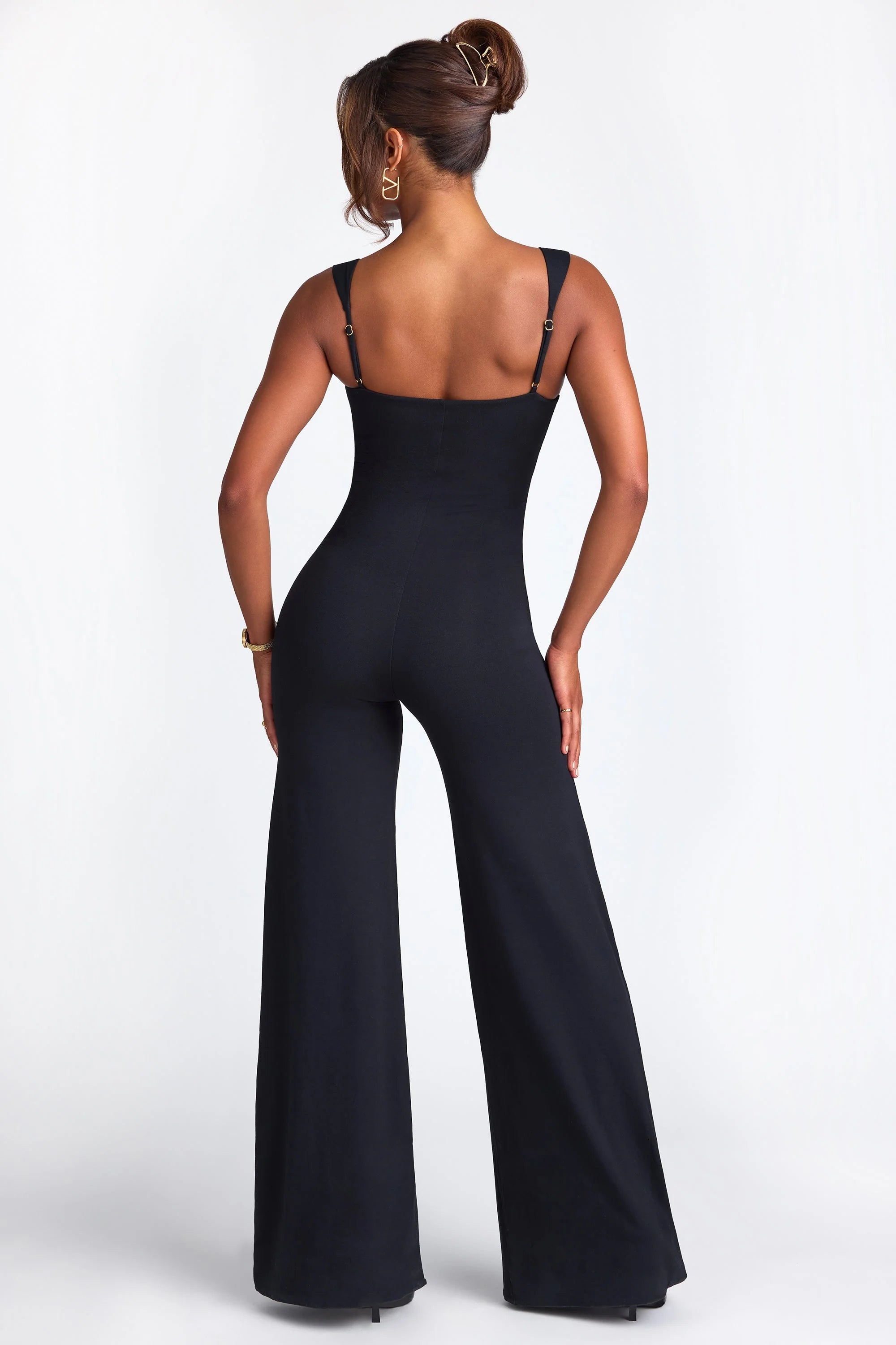 Tall Modal Sweetheart Neckline Wide Leg Jumpsuit in Black