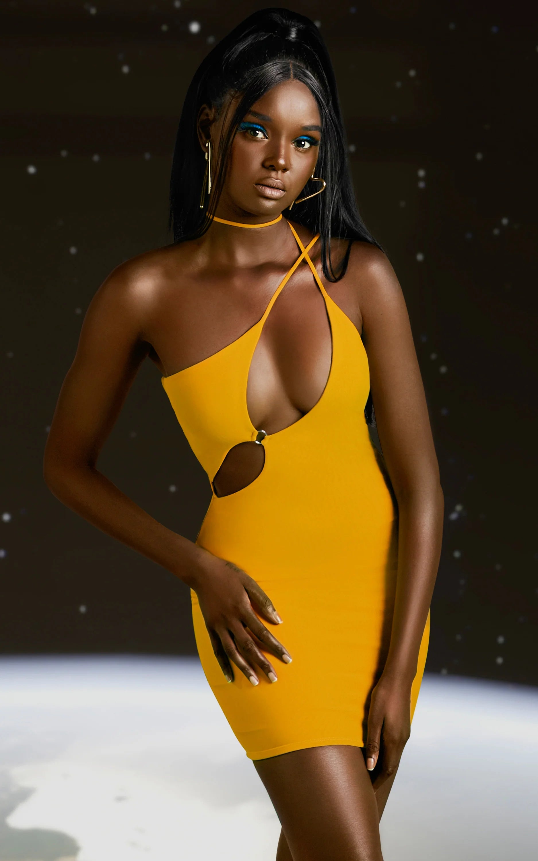 Asymmetric Cut Out Mini Dress in Yellow