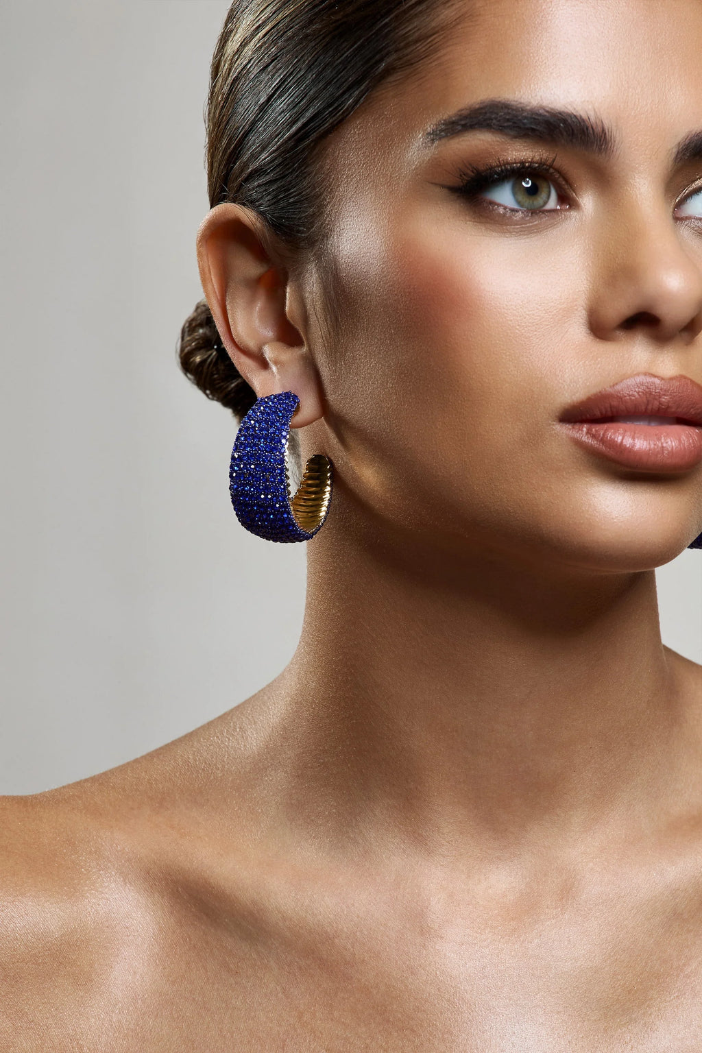 Ibiza | Gold & Blue Diamante Chunky Hoop Earrings