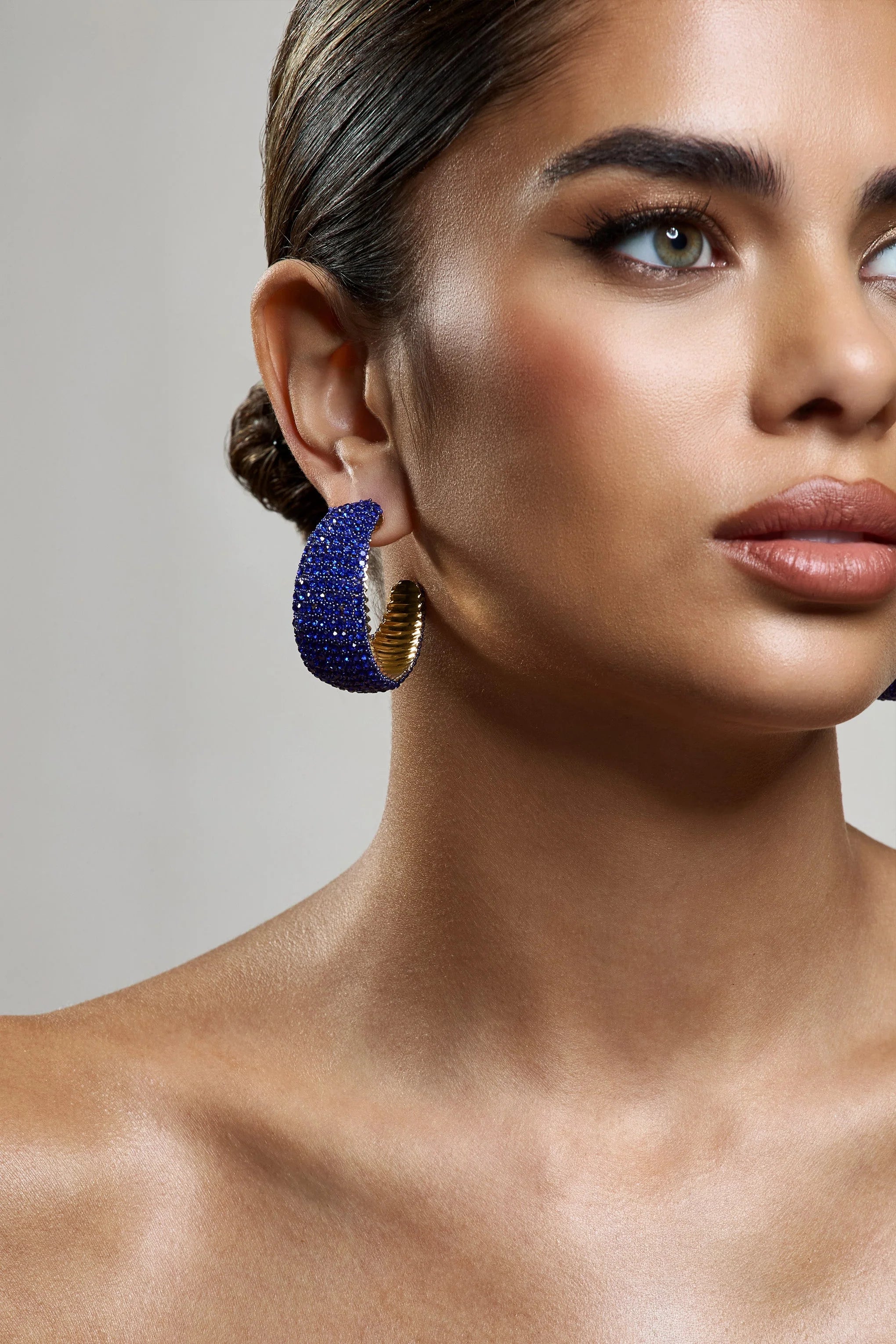 Ibiza | Gold & Blue Diamante Chunky Hoop Earrings