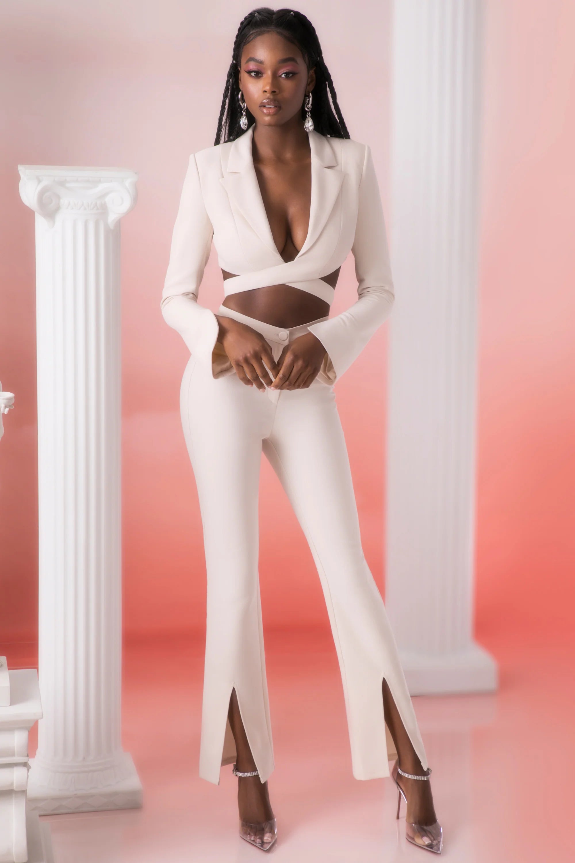 Flare Trousers in Stone