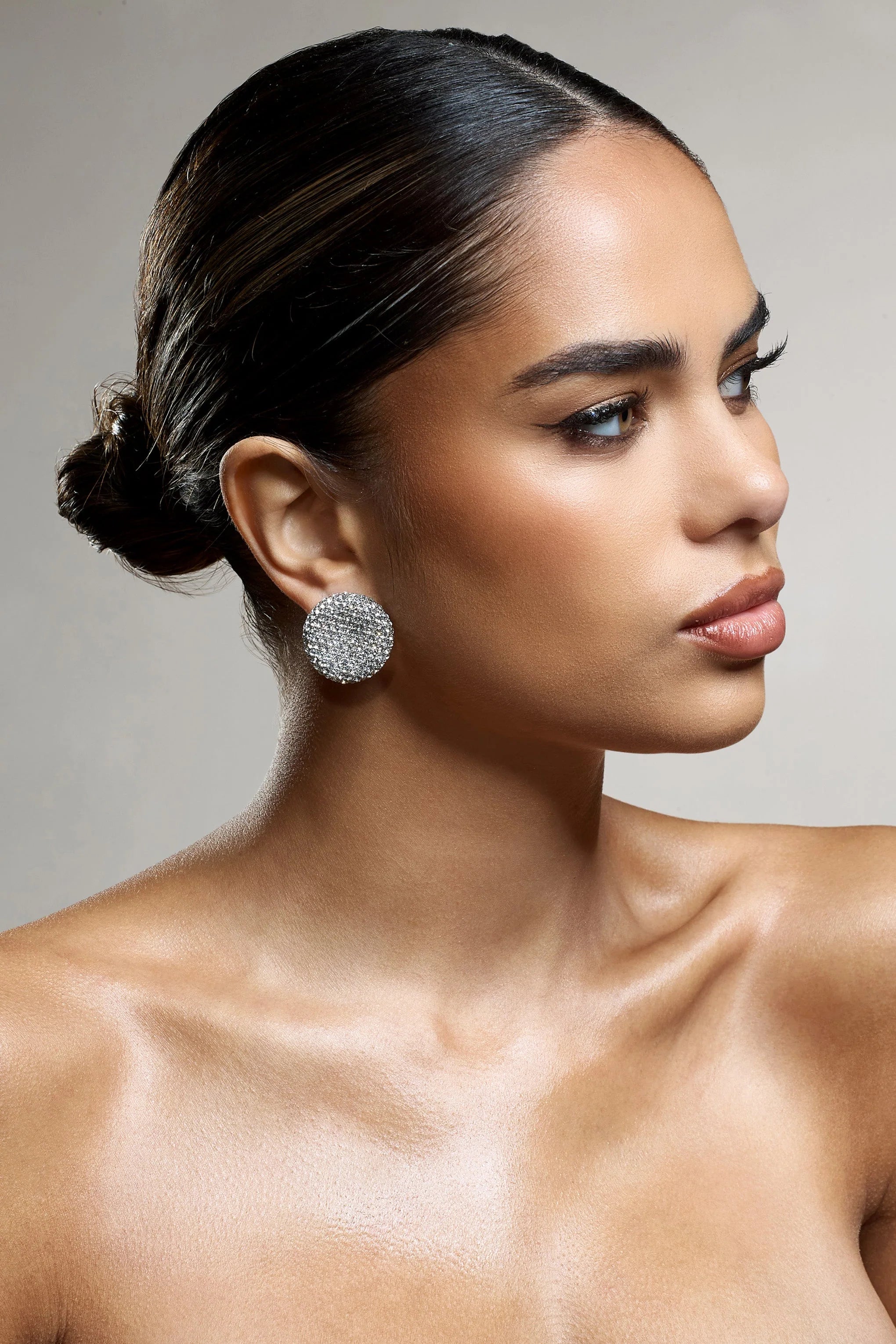 Svana | Silver Diamante Disc Earrings