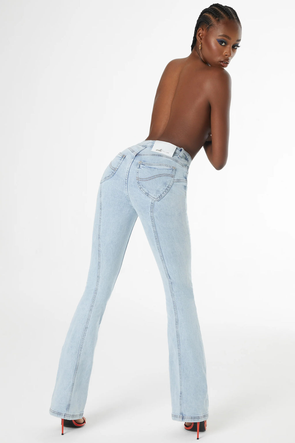 Split Flare Jeans in Light Blue Wash