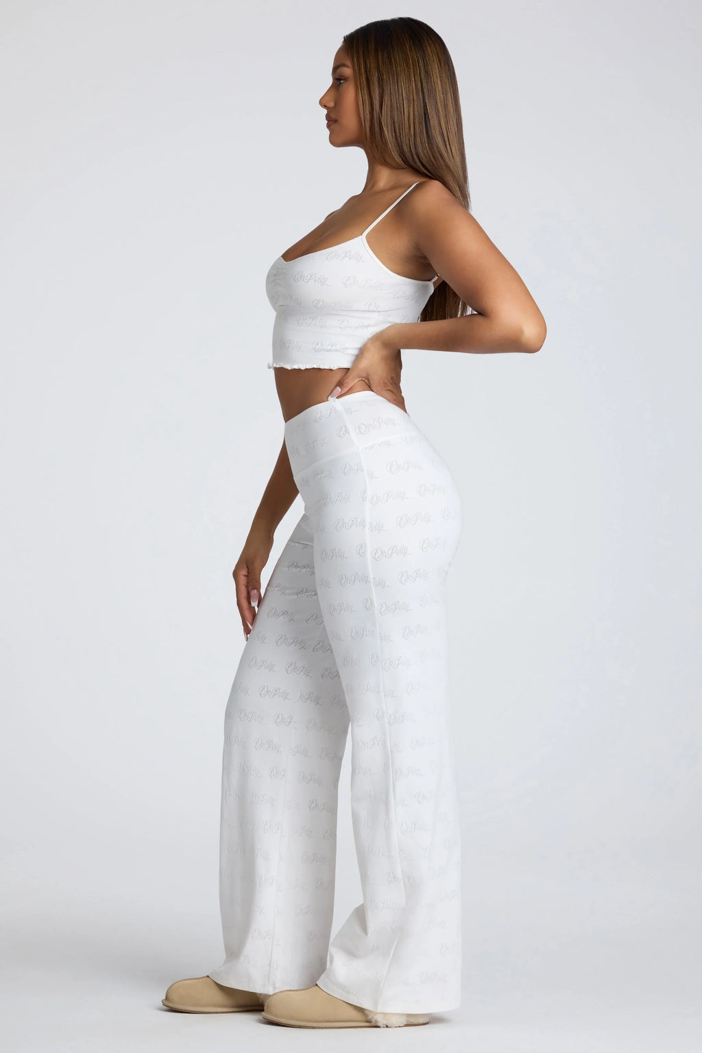 Tall Mid Rise Straight Leg Pointelle Trousers in White
