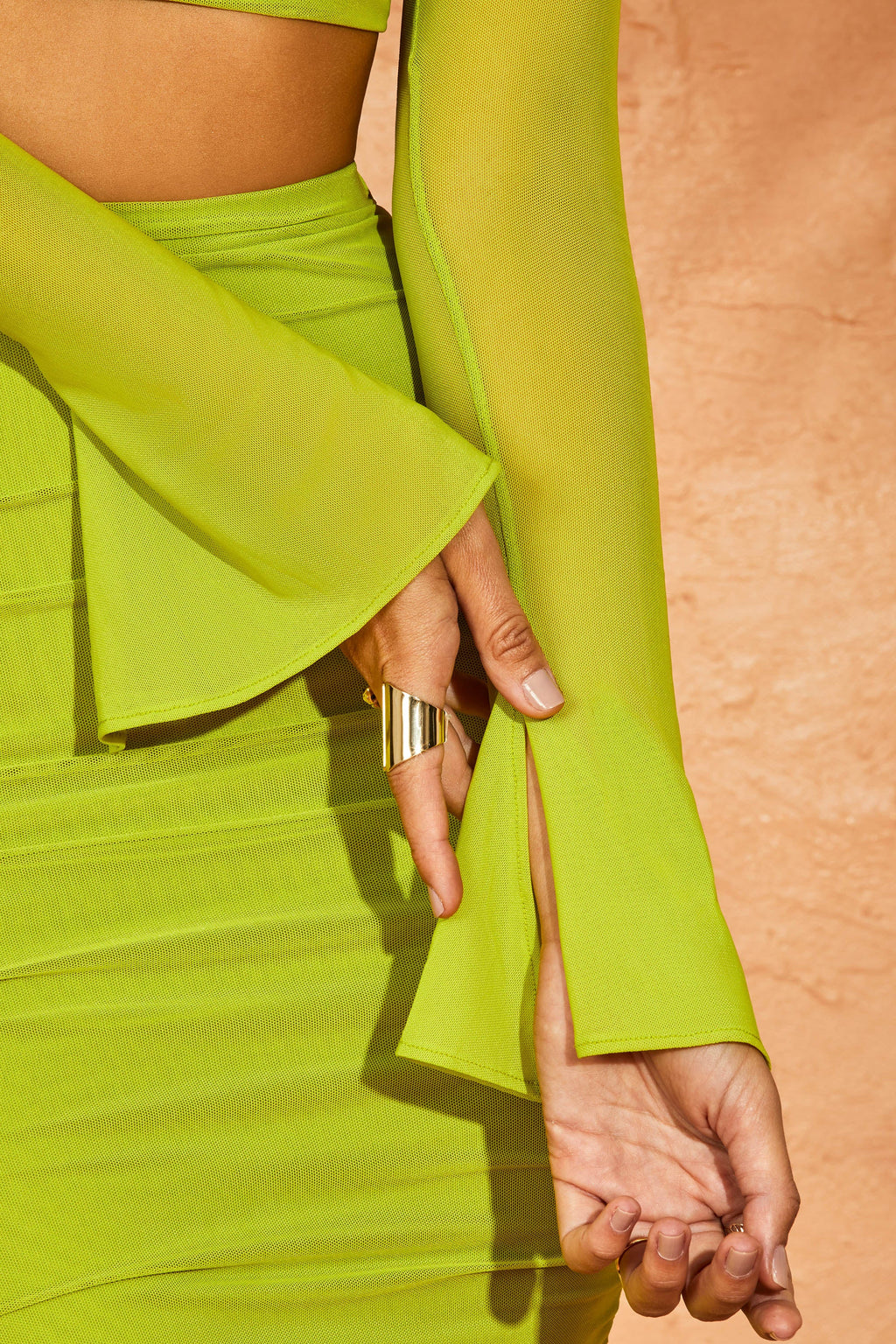 Asymmetric Cowl Neck Cut Out Crop Top in Green