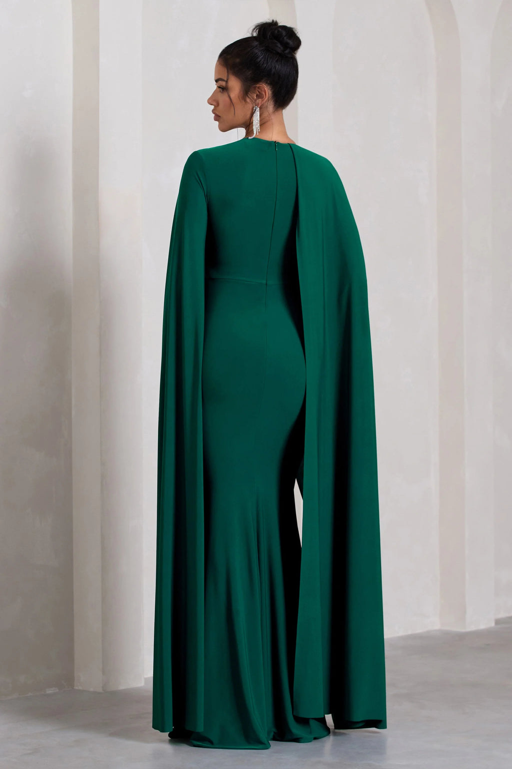Magdelena | Bottle Green Asymmetric Cape Maxi Dress