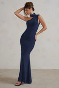 Capucine | Navy Asymmetric Draped Maxi Dress