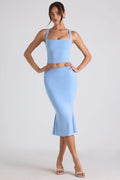 Modal Bow-Embellished Mid-Rise Midi Skirt in Sky Blue