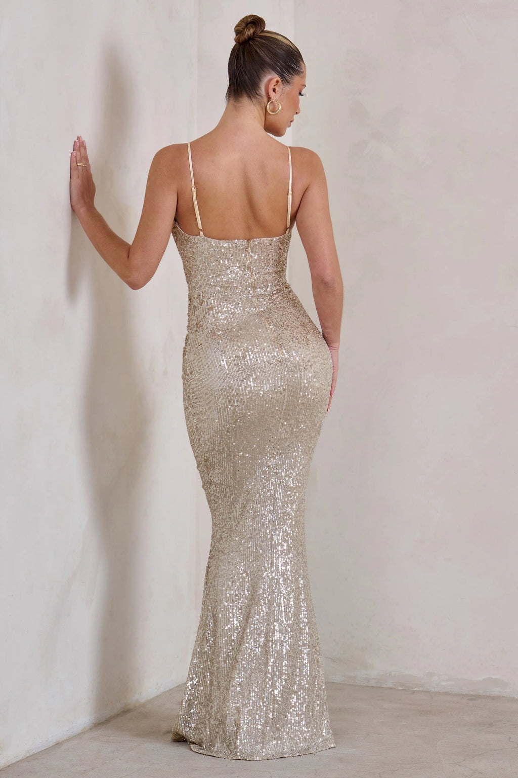 Liora | Champagne Sequin Wrap Front Maxi Dress