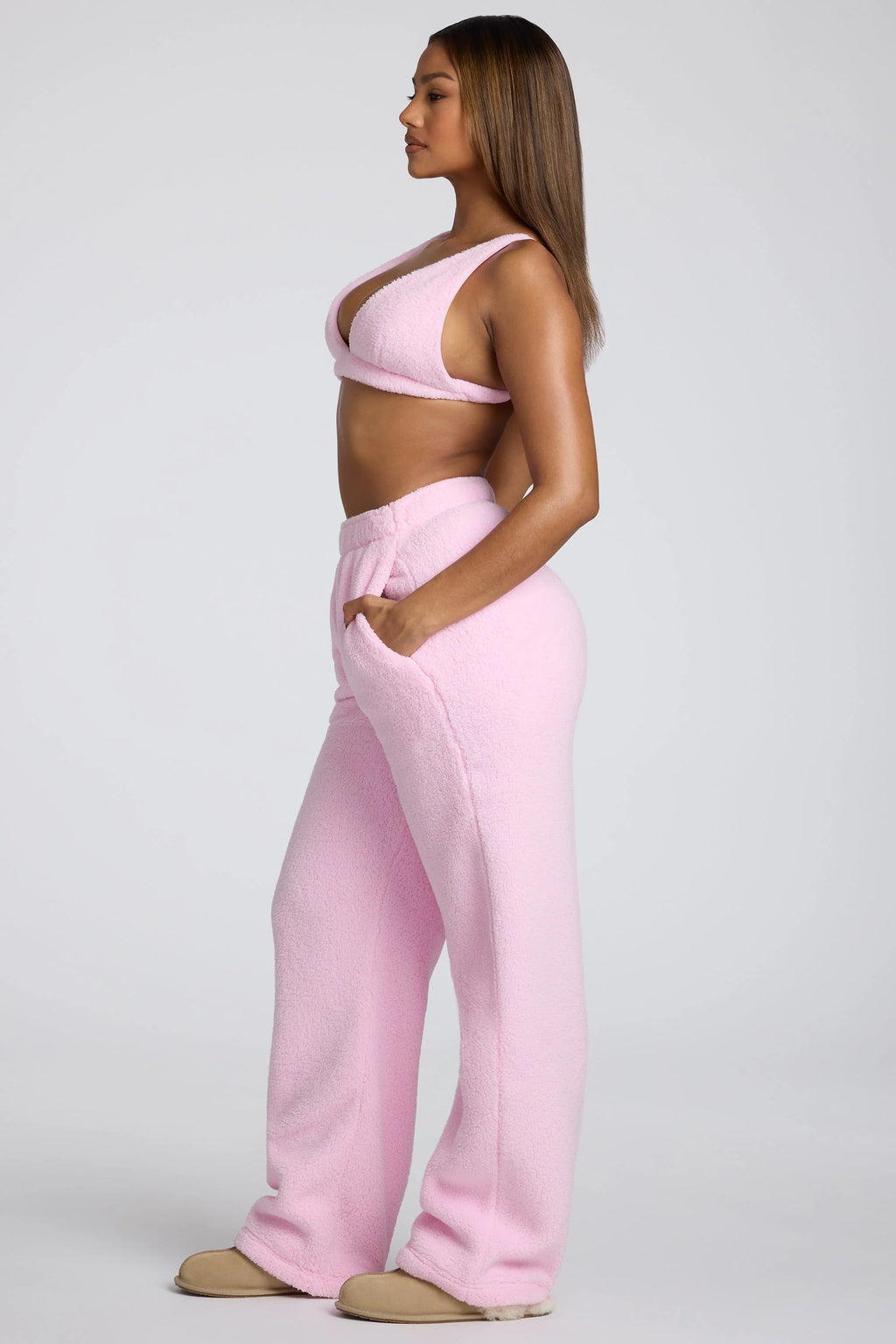 Tall Low Rise Straight Leg Fleece Joggers in Baby Pink