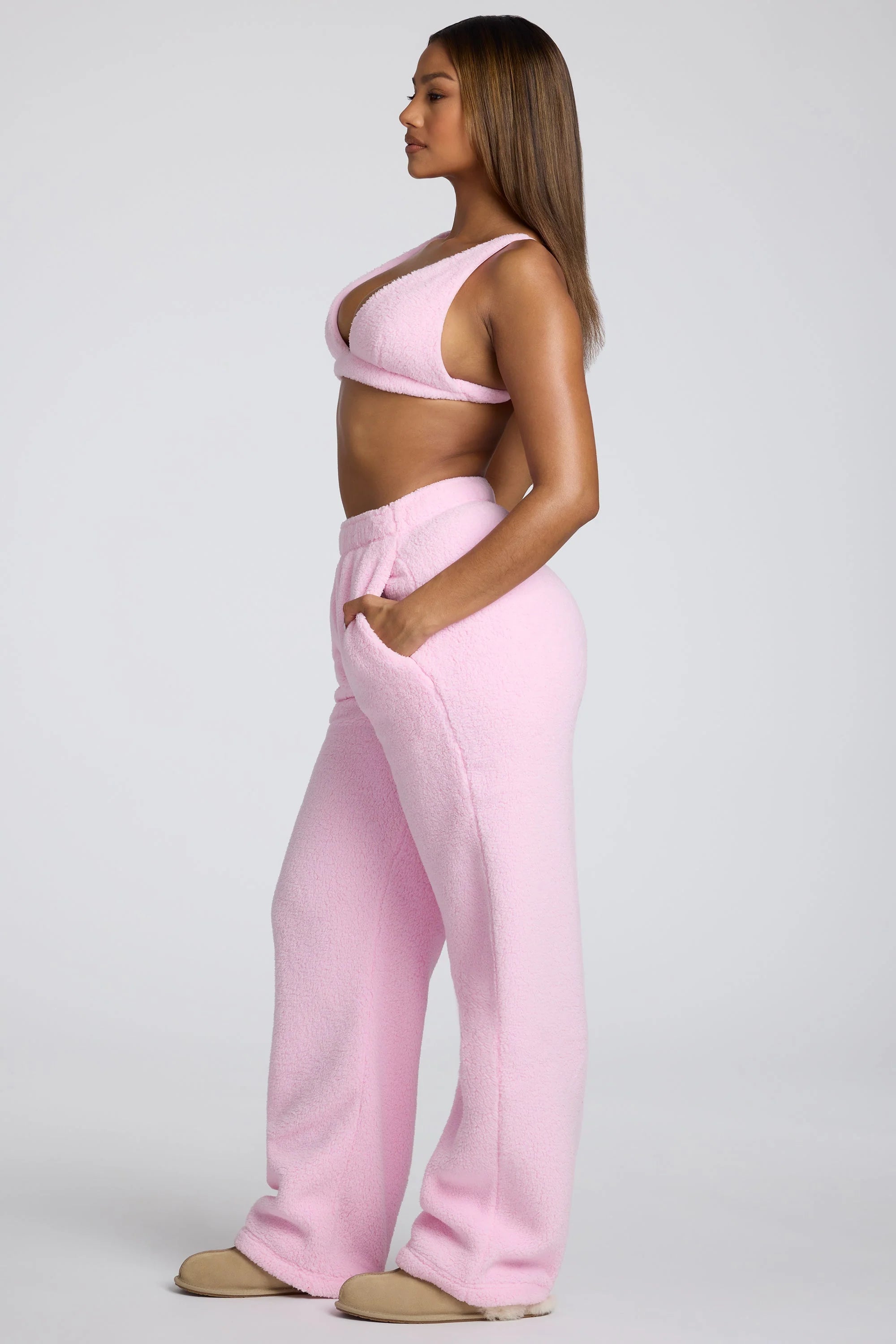 Tall Low Rise Straight Leg Fleece Joggers in Baby Pink