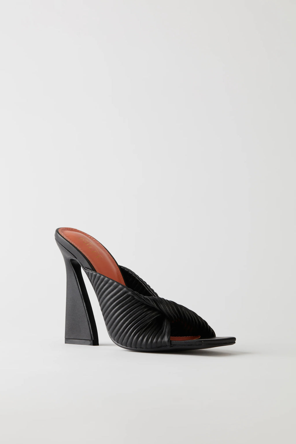 Ribbed Leatherette Mule Heels in Black