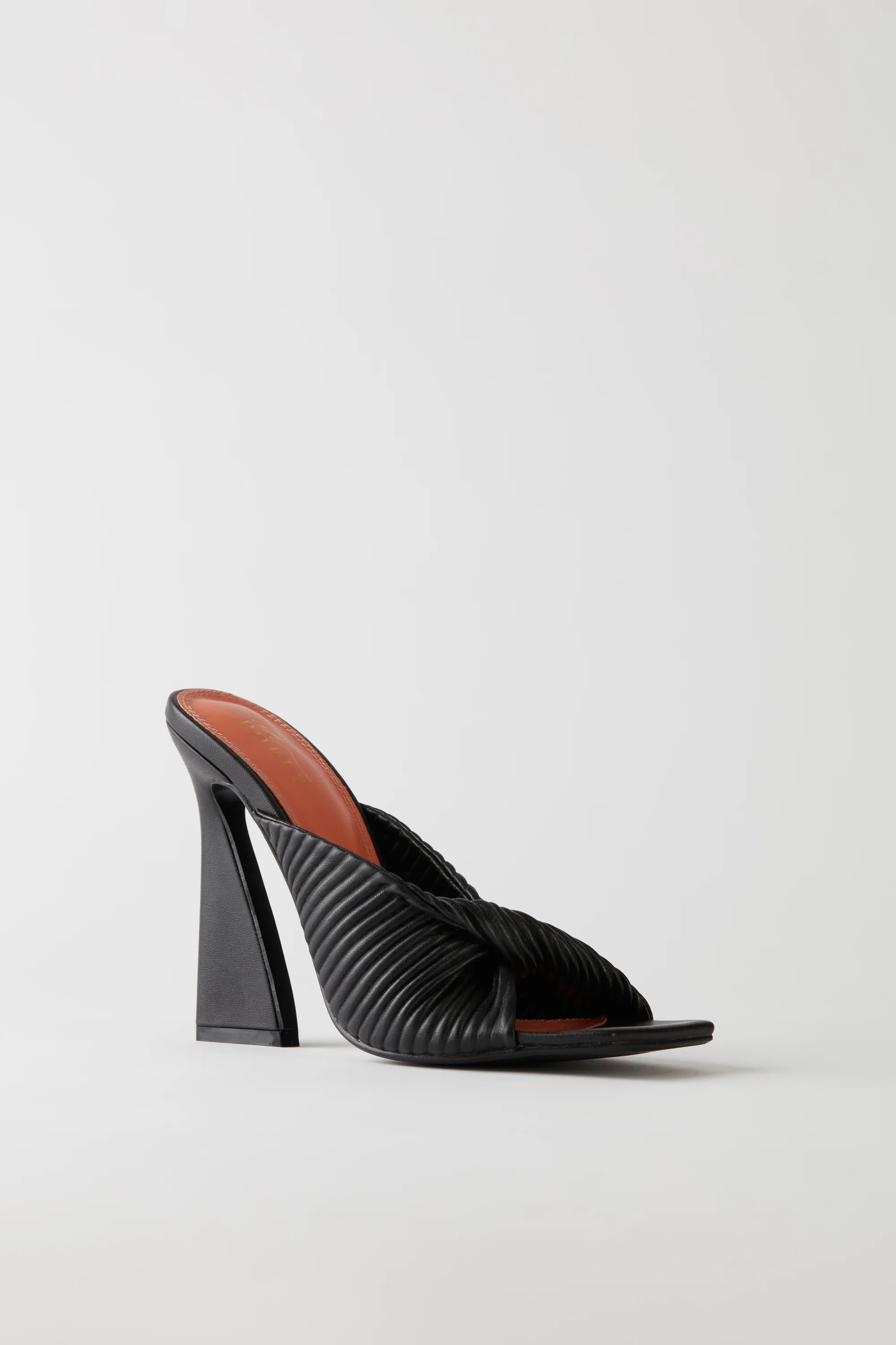 Ribbed Leatherette Mule Heels in Black
