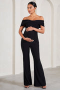 Elisa | Black Bardot Flared-Leg Maternity Jumpsuit