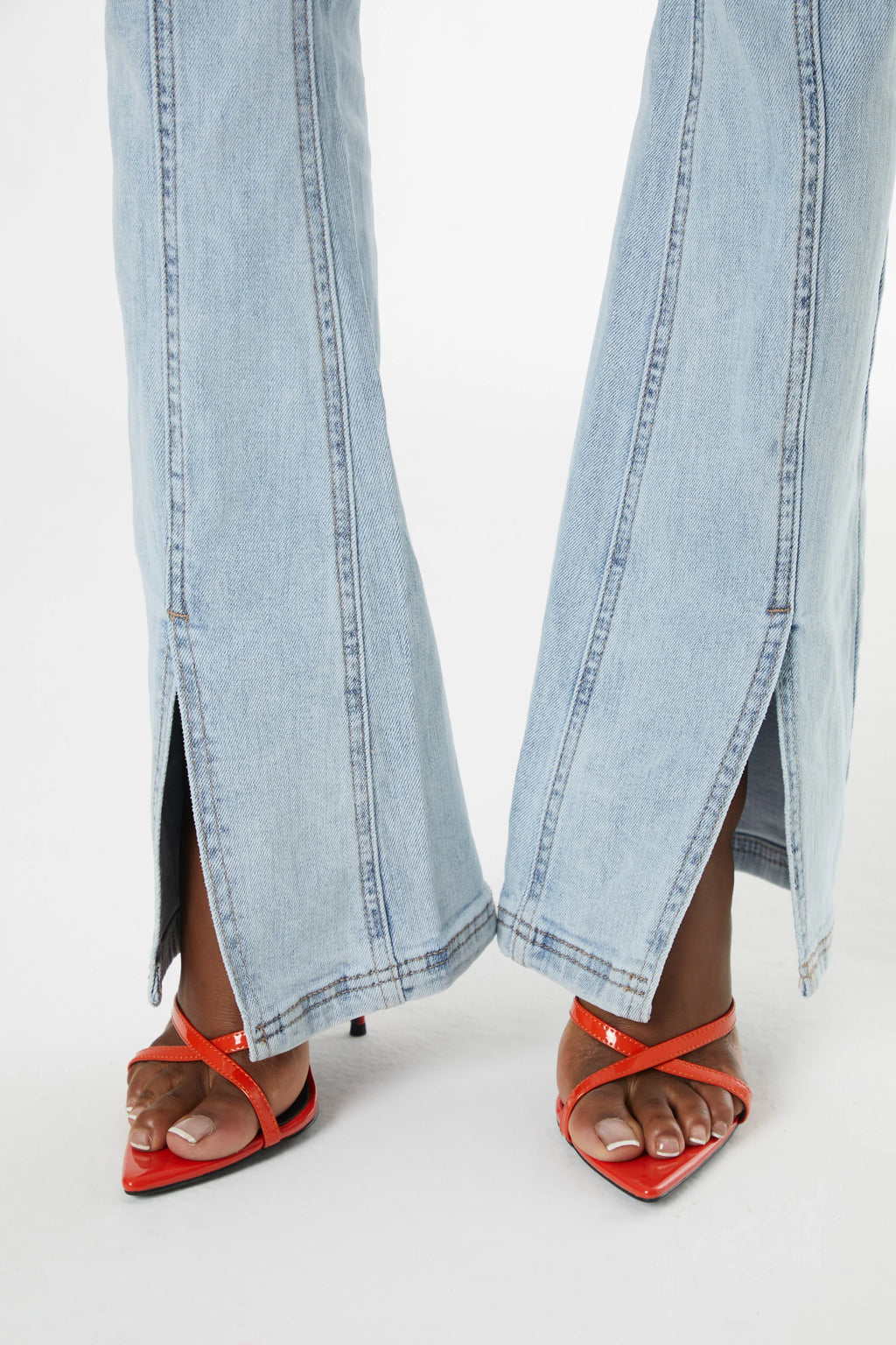 Split Flare Jeans in Light Blue Wash