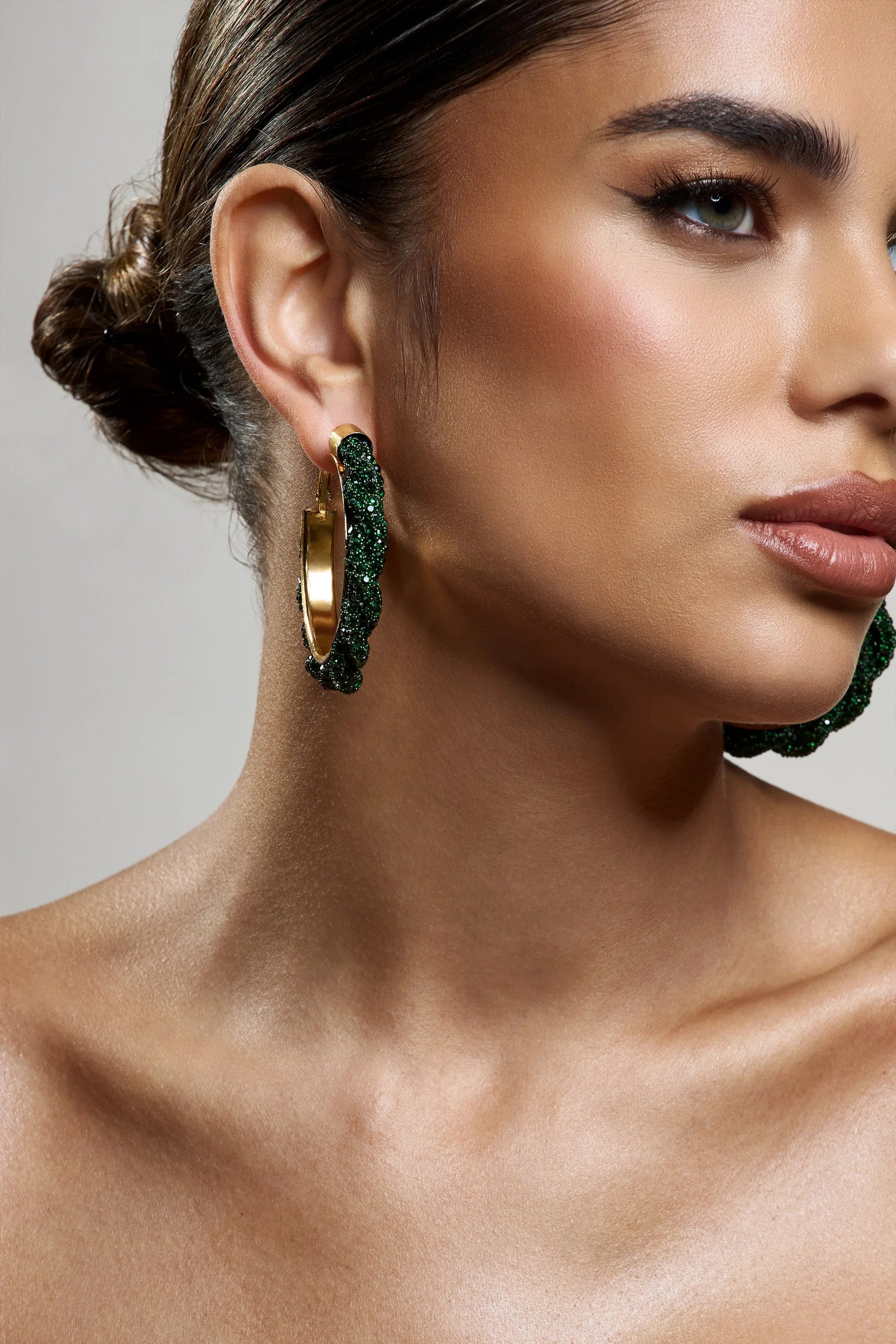 Forest | Green Diamante Hoop Earrings