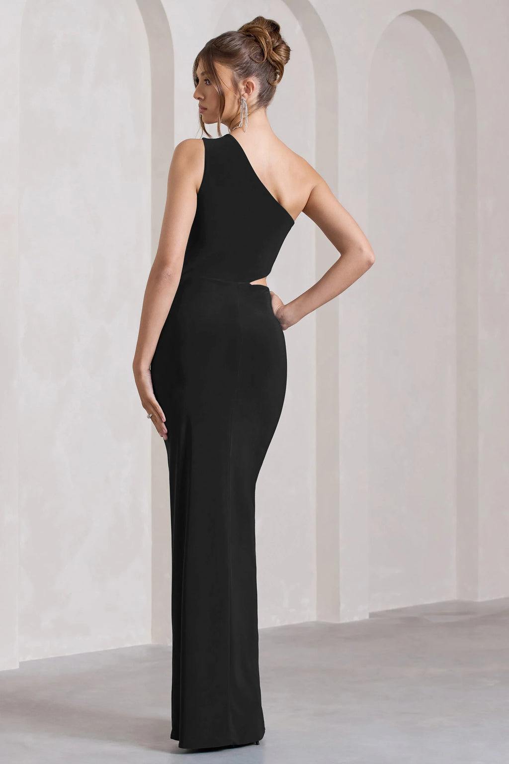 Emmy | Black Asymmetric Cut-Out Split Maxi Dress