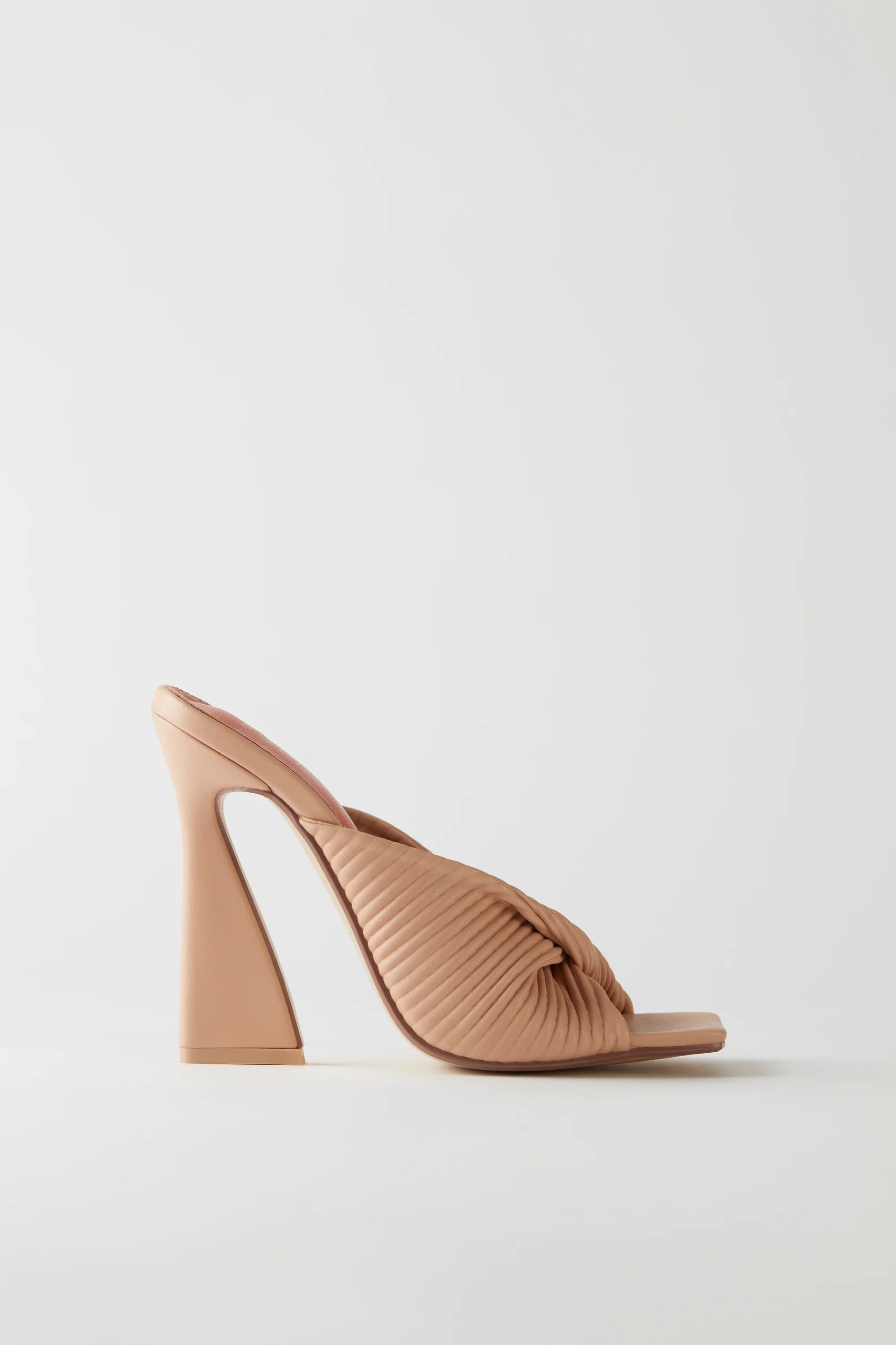 Ribbed Leatherette Mule Heels in Nude