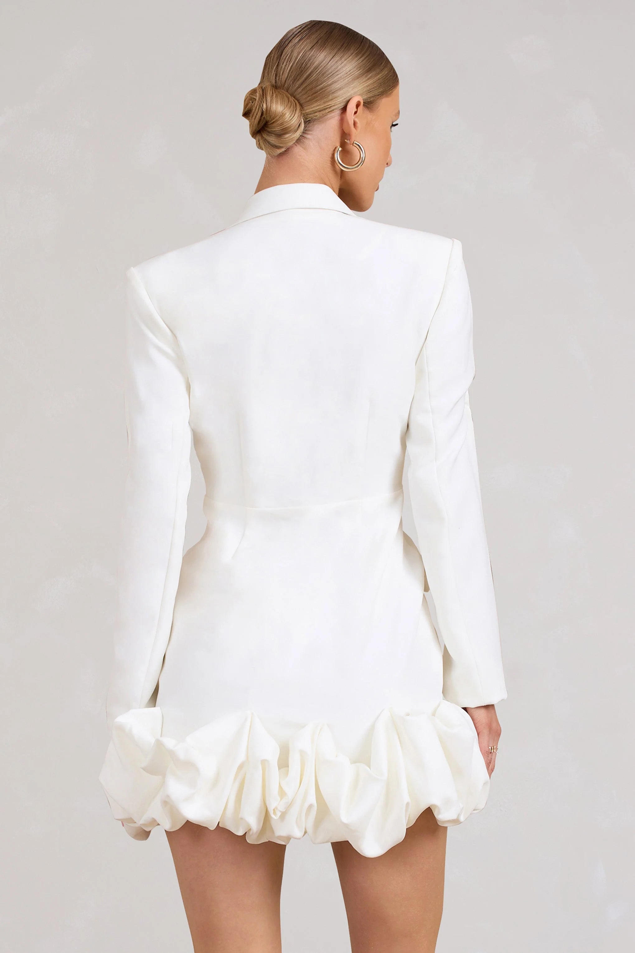 Cloud Catching | White Tailored Blazer Mini Dress With Ruffled Hem