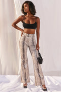 Drive ‘Em Wild High Waisted Wide Leg Trousers in Grey Snake Print