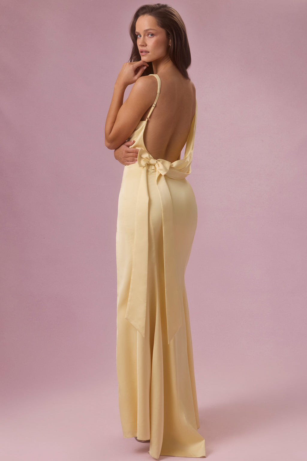 Satin Draped Bridesmaid Dress in Butter Yellow