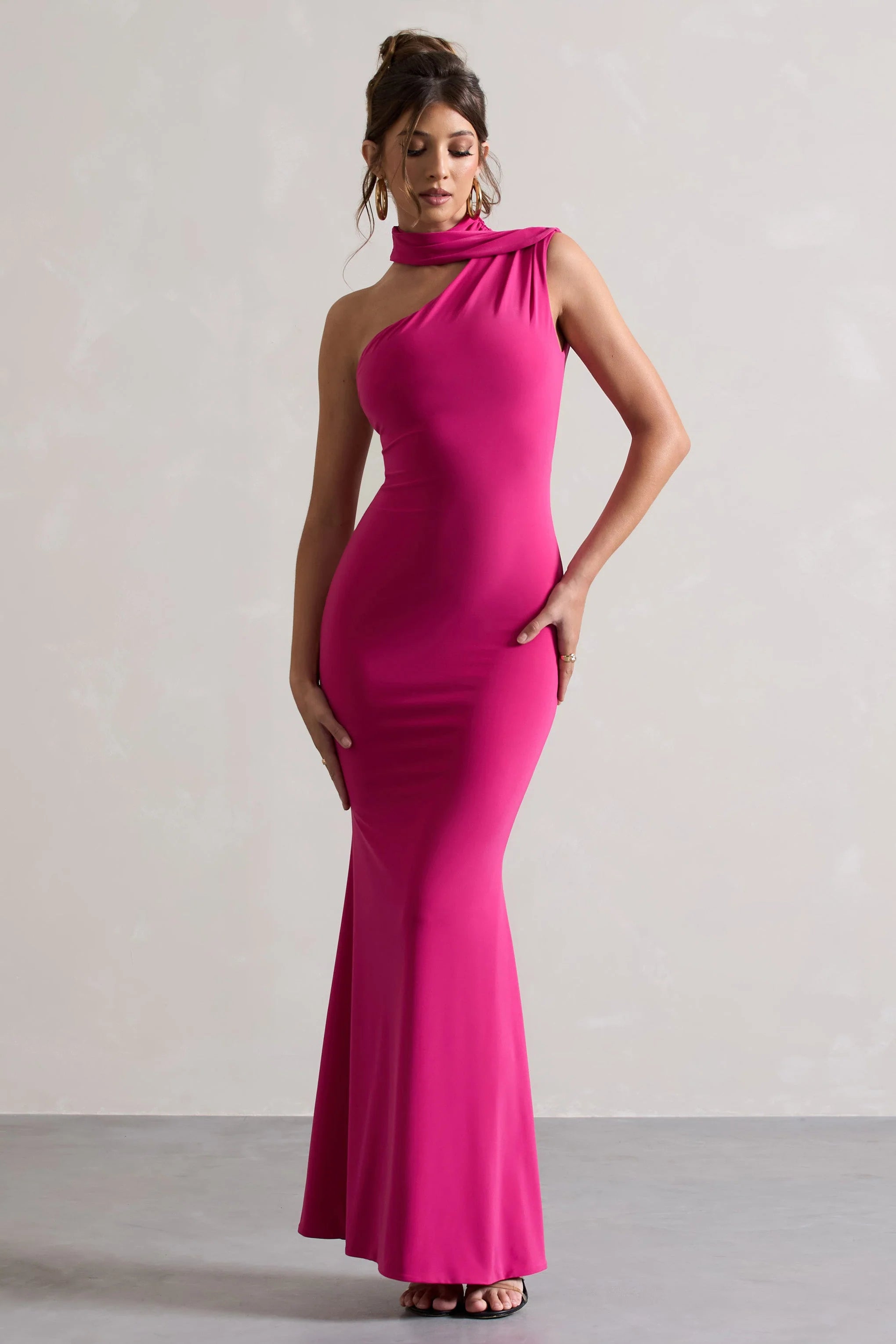 Capucine | Pink Asymmetric Draped Maxi Dress