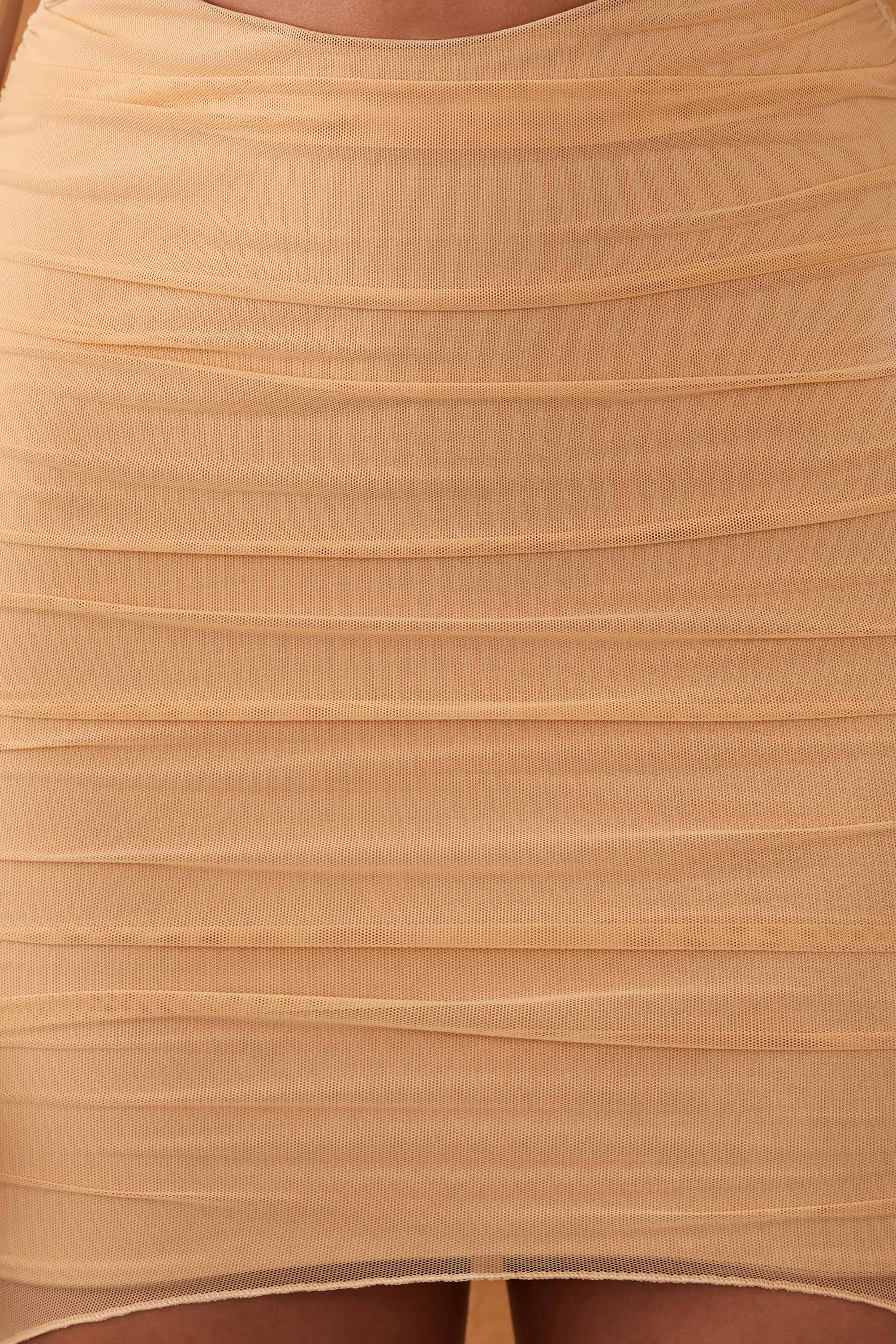 Twist Cut Out Long Sleeve Mini Dress in Beige
