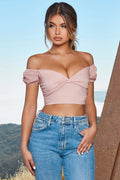 Fresh Crop Twist Front Puff Sleeve Crop Top in Blush