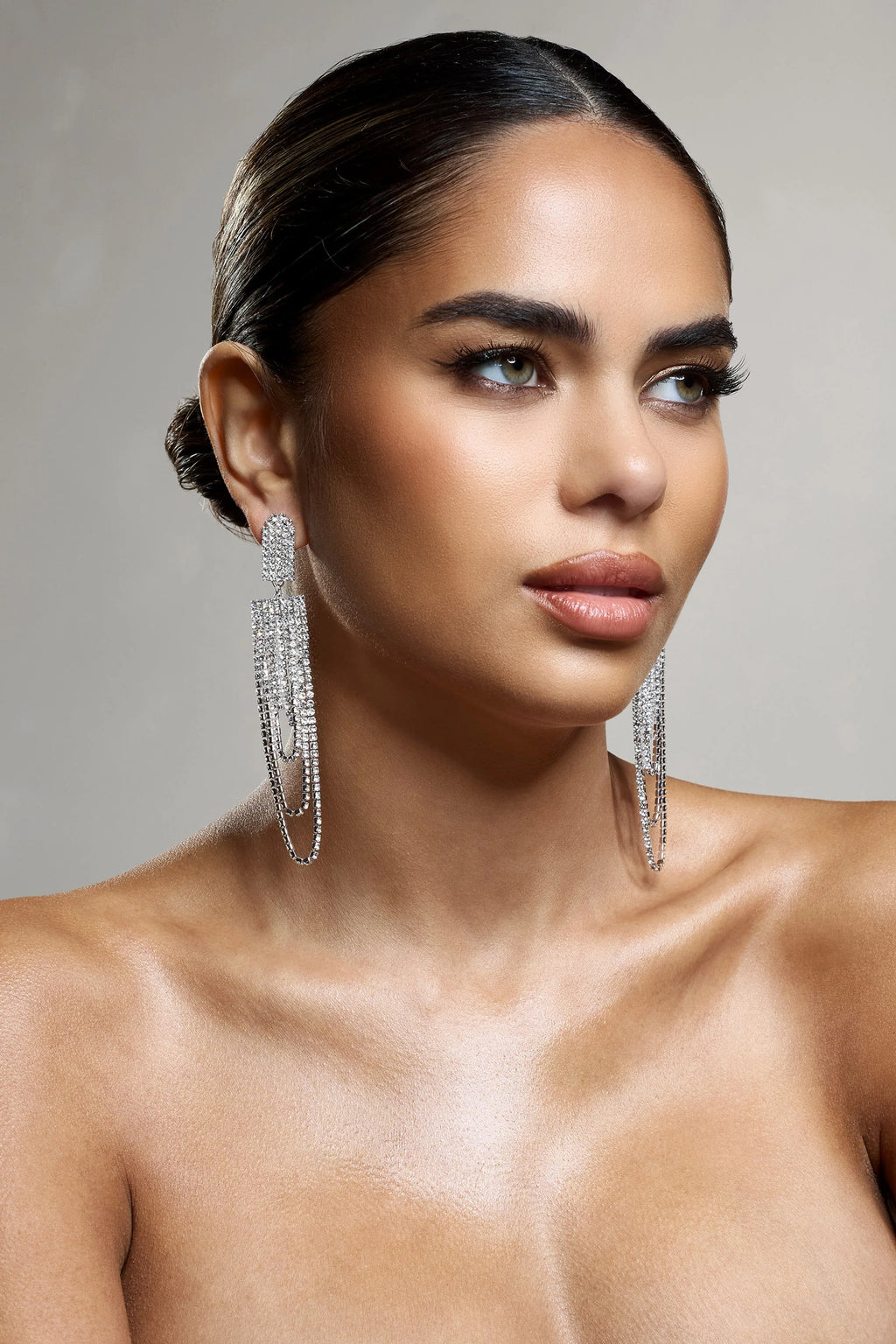 Atmosphere | Silver Diamante Chunky Huggie Earrings