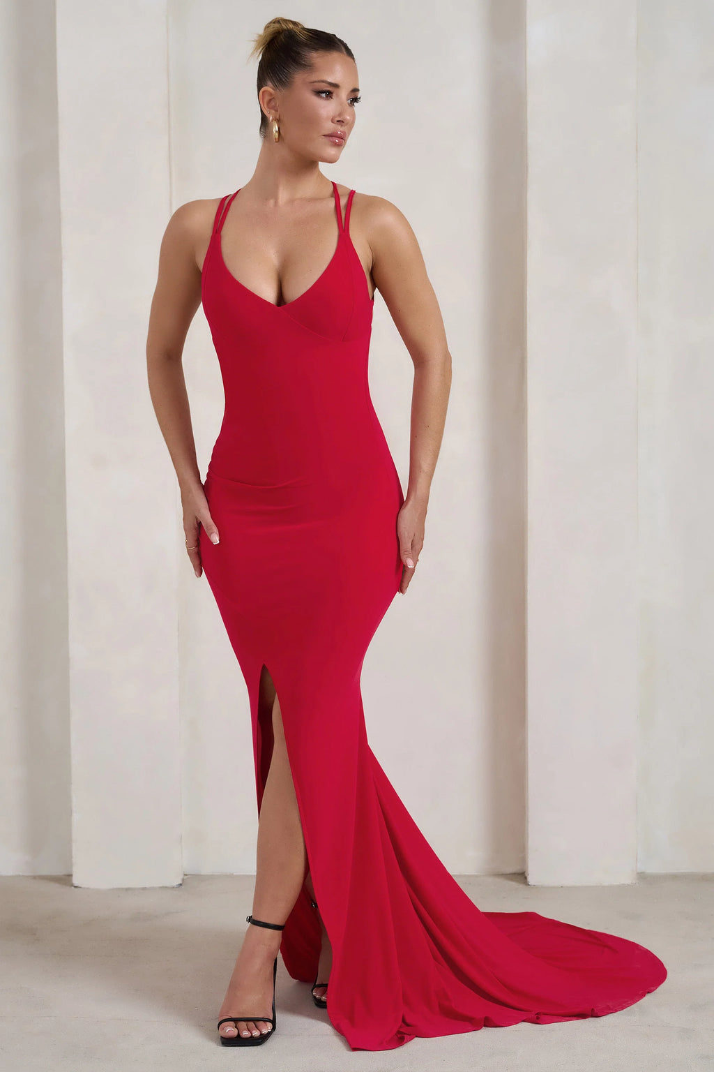 Lucky Day | Red Cross Over Back Fishtail Maxi Dress