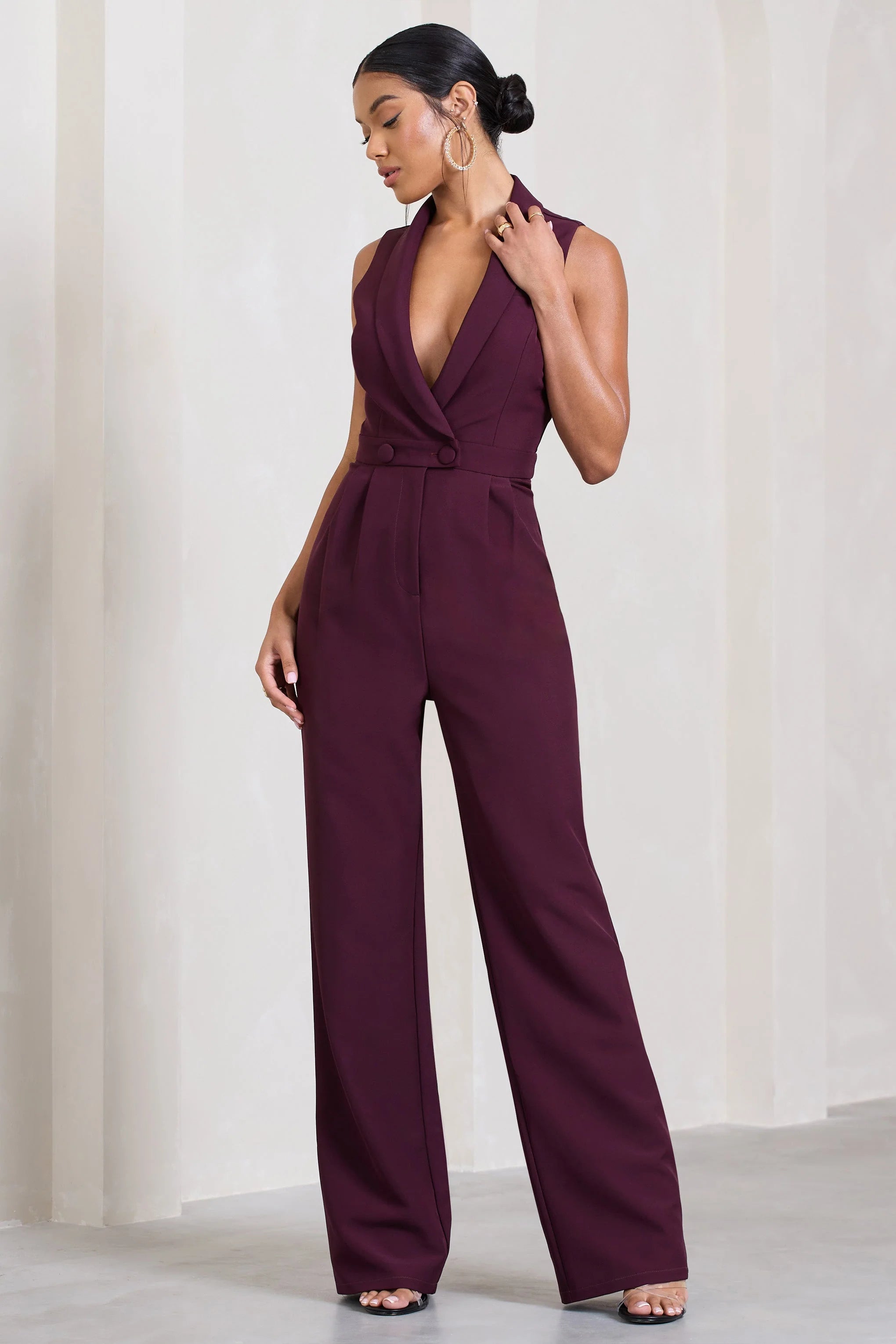 Endure | Plum Tailored Sleeveless Wide-Leg Jumpsuit