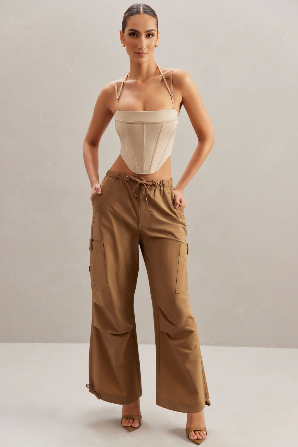 Tall Wide Leg Cargo Trousers in Tan