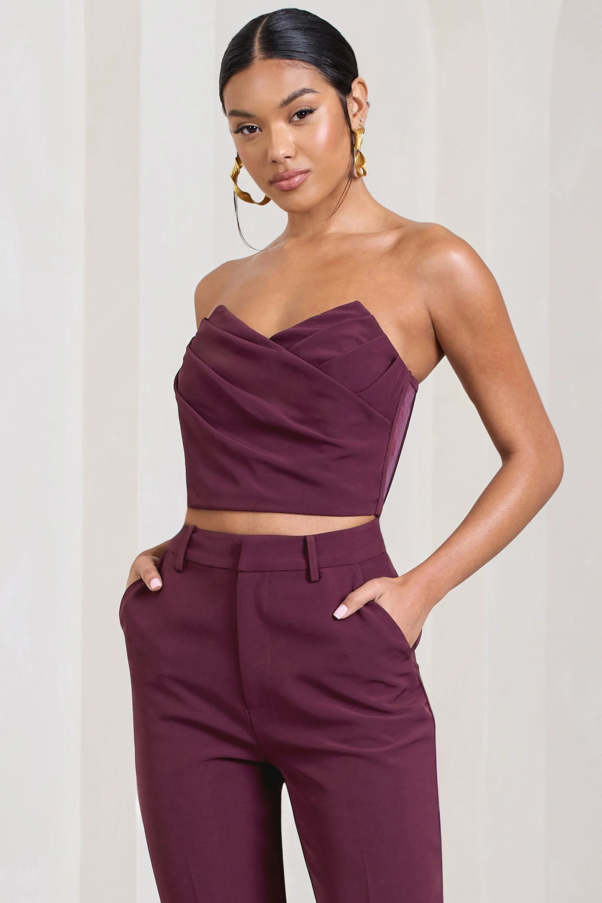 Arianna | Burgundy Bandeau Corset Crop Top