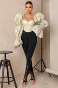 Accomplish | Black Lace Up Detail Legging With Split Hem