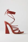 Leatherette Lace Up Heels in Terracotta