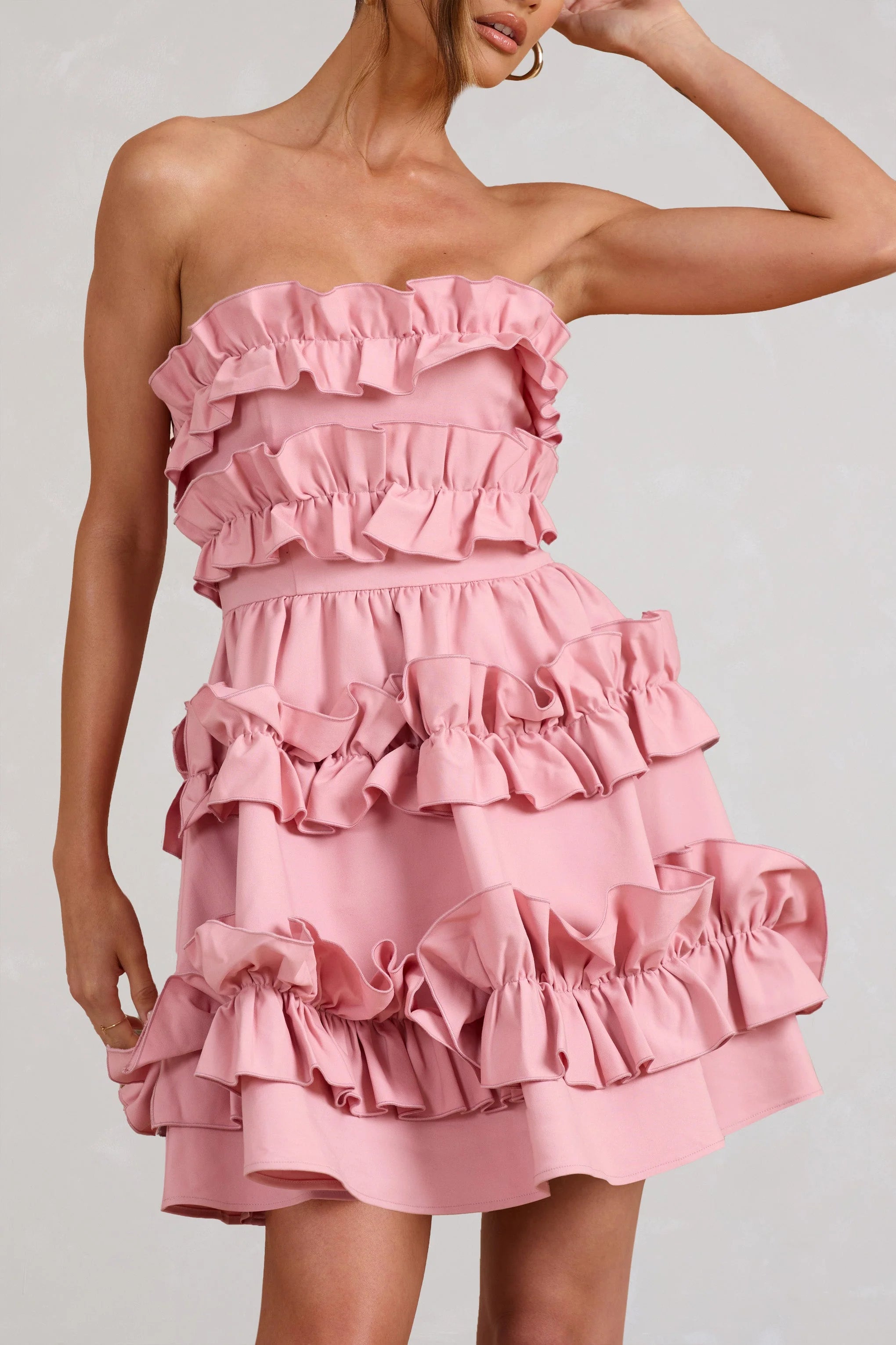 Rosette | Blush Ruffled Bandeau Mini Dress