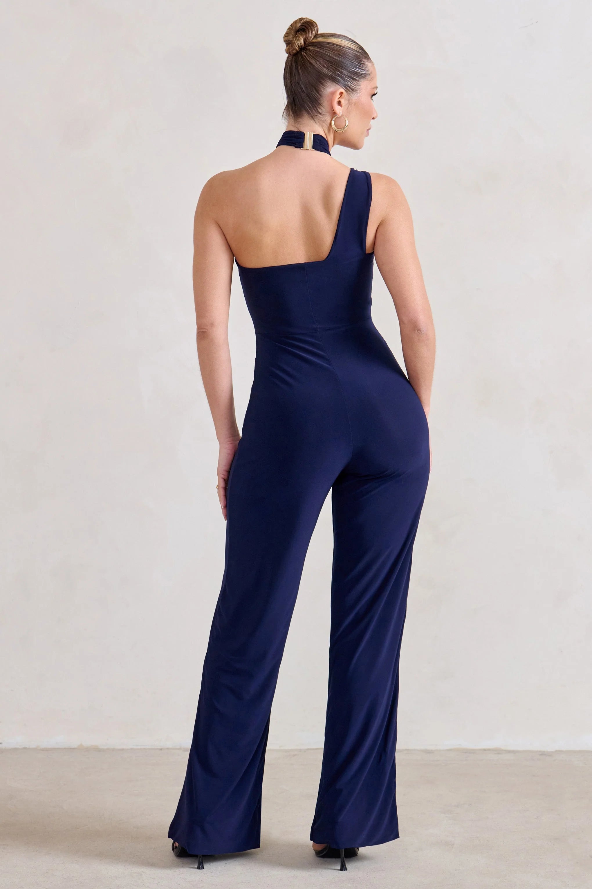 Tilly | Navy Cut Out Halterneck Asymmetrical Jumpsuit