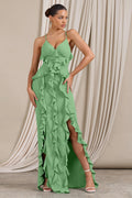 Syrah | Mint Green Chiffon Ruffle Cami Maxi Dress