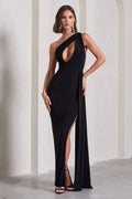 Lavish | Black One Shoulder Drape Maxi Dress