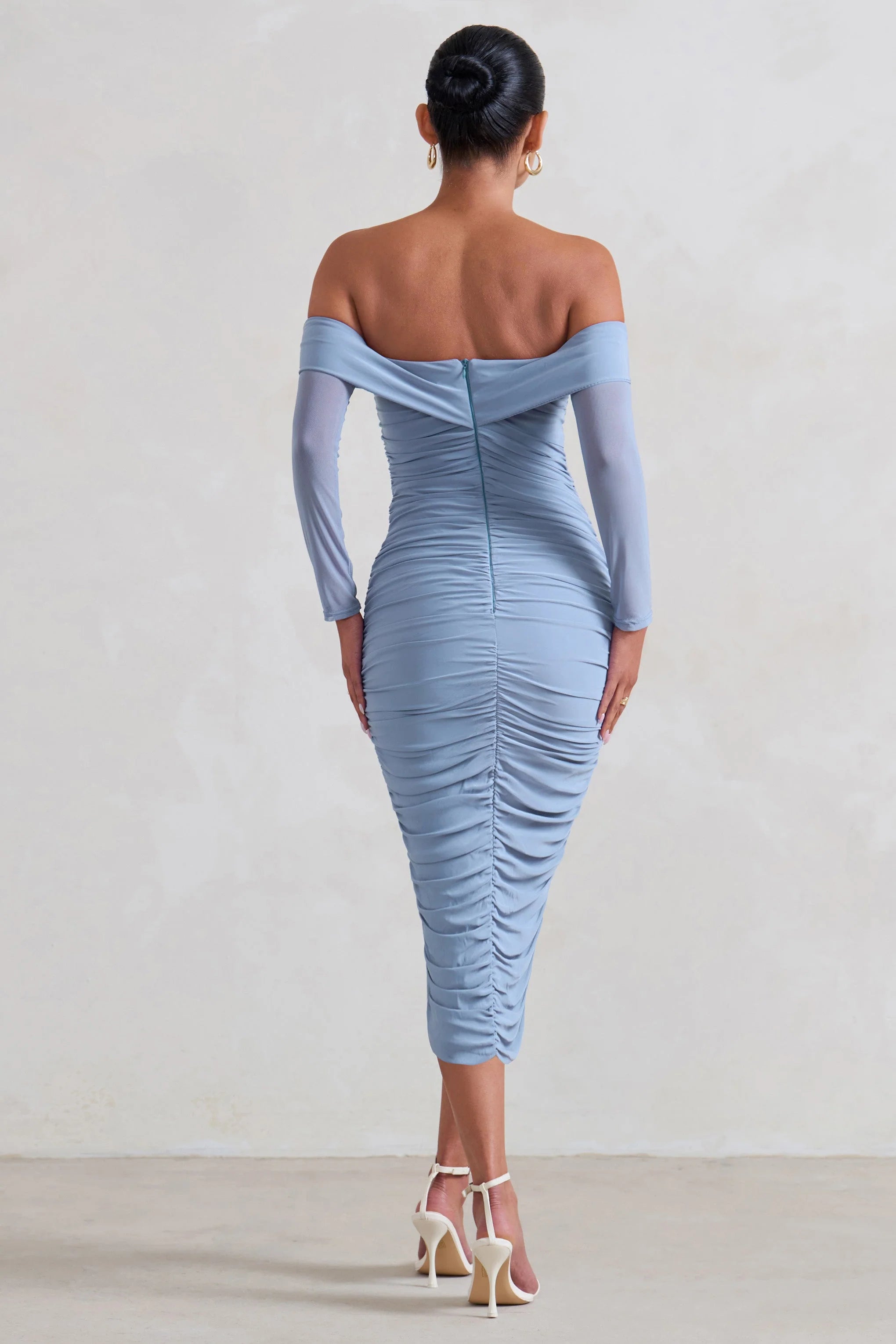 Neva | Ice Blue Bardot Twist Midi Dress