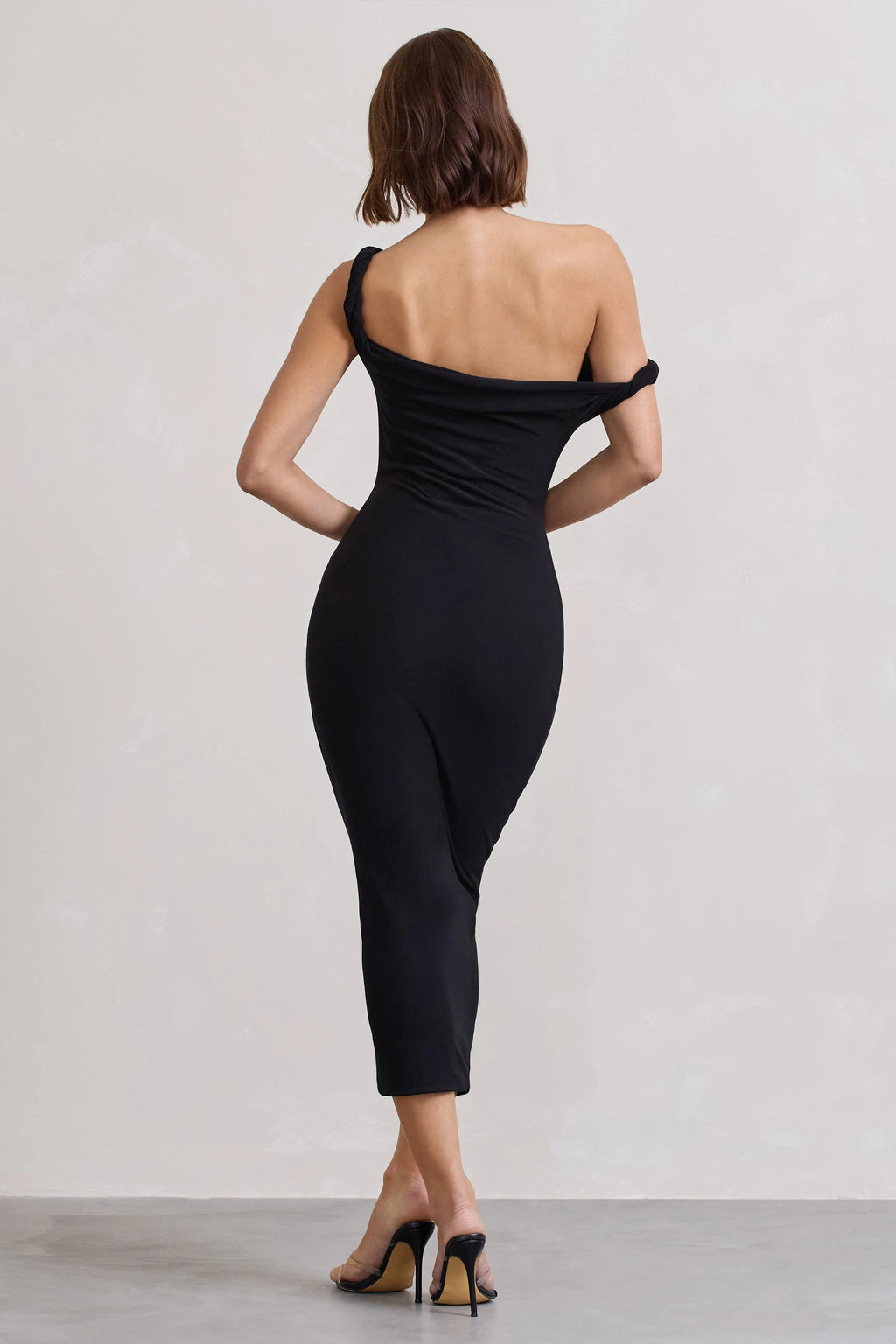Salome | Black Twisted Asymmetric Midi Dress