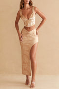 Corset Crop Top in Beige Print