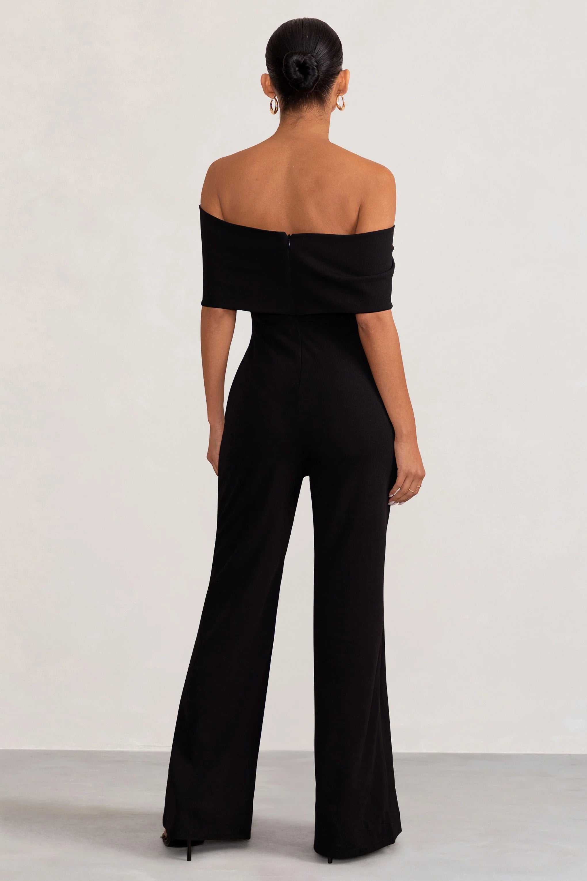 Meave | Black Bardot Bow Maternity Jumpsuit