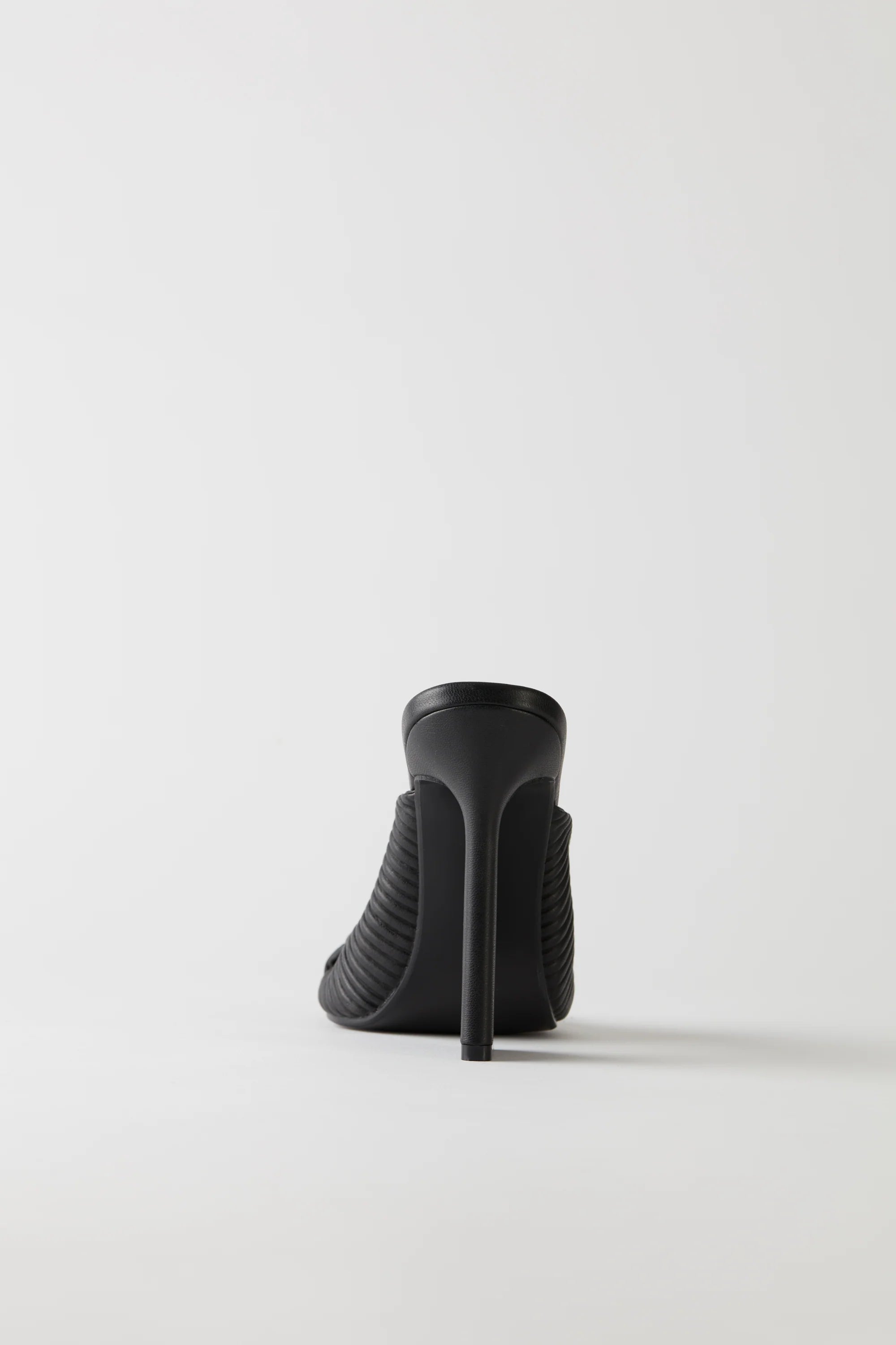 Ribbed Leatherette Mule Heels in Black