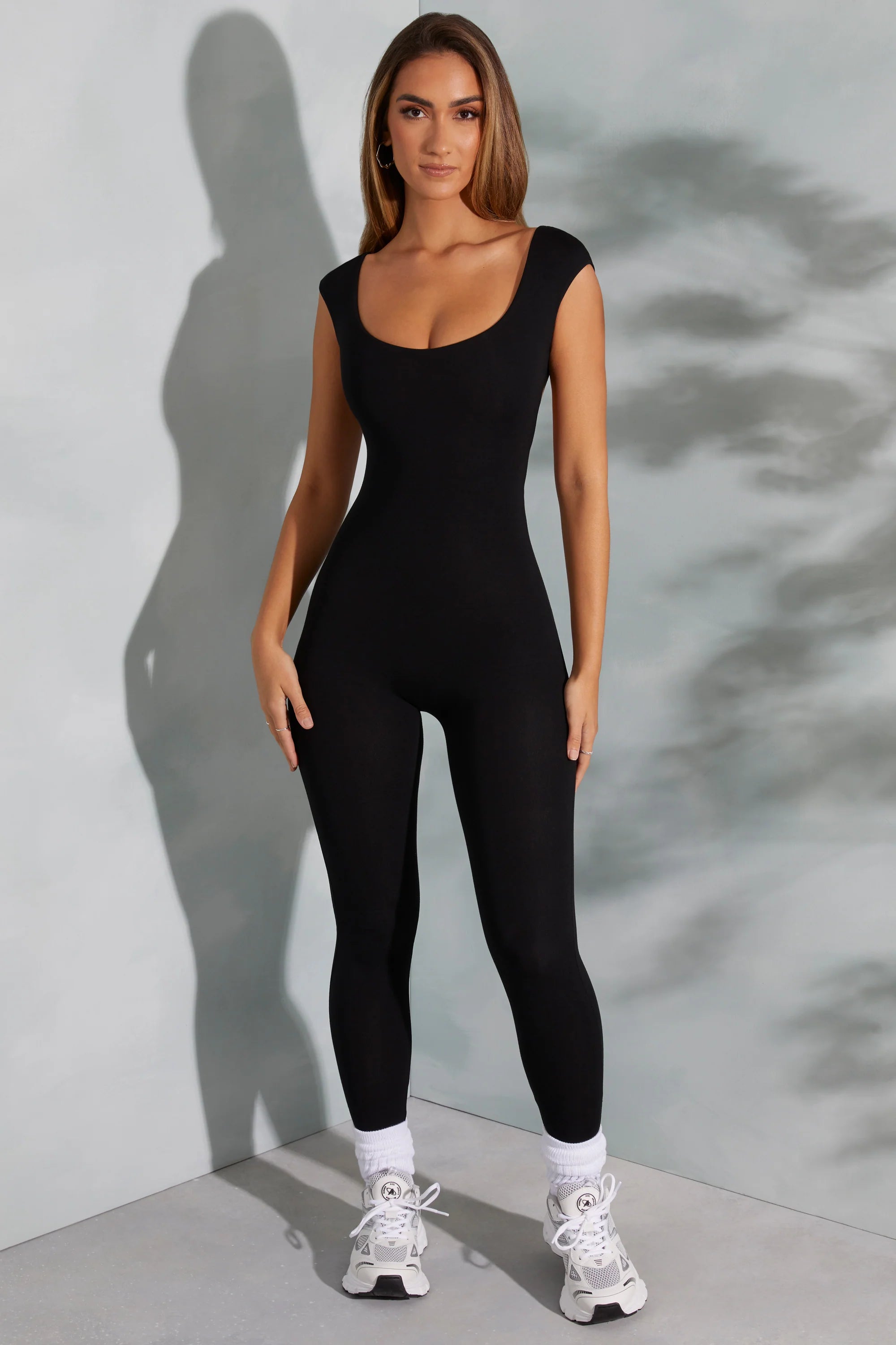 Tall Open Back Scoop Neck Jumpsuit in Black