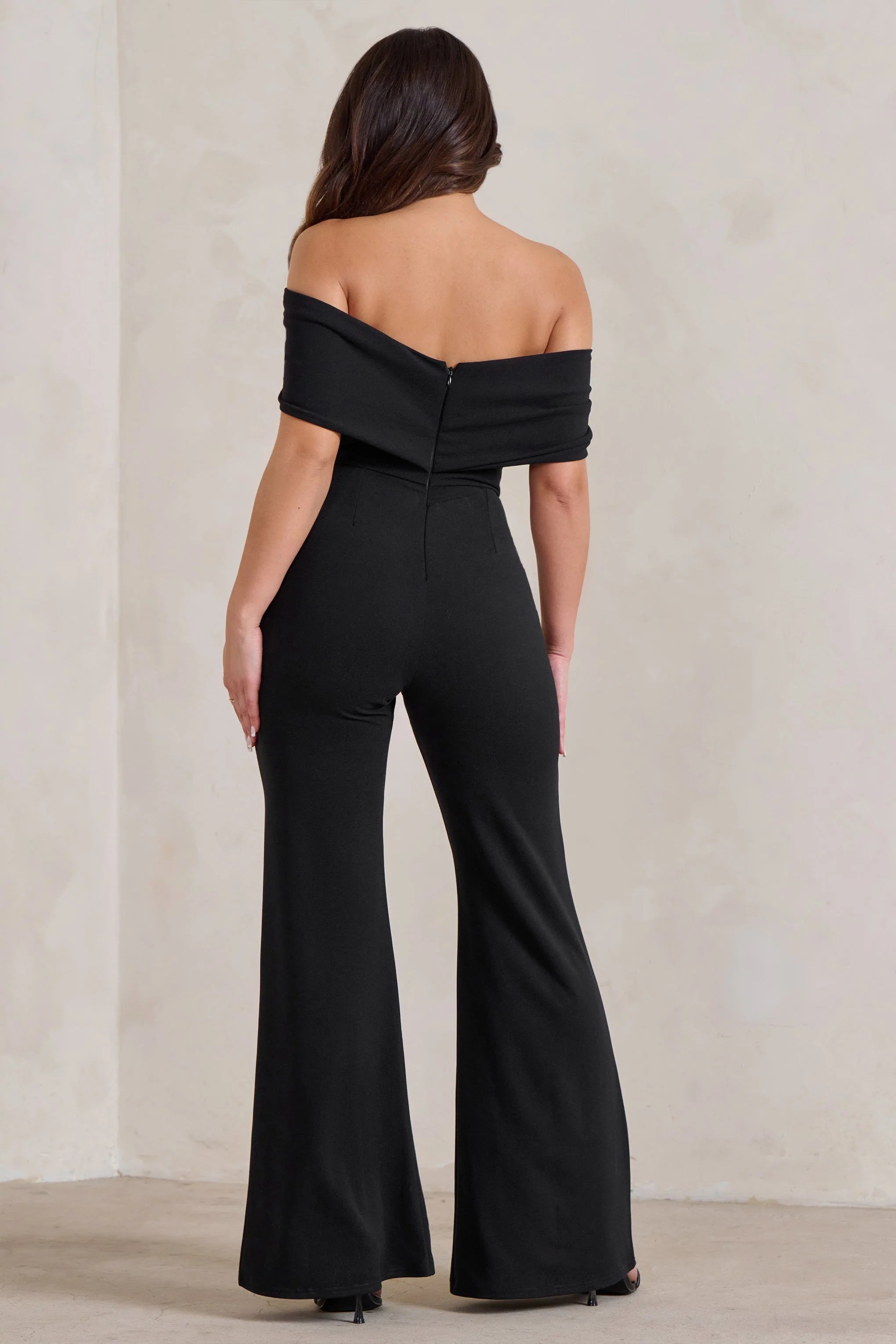 Zoey | Black Bardot Bow Detail Jumpsuit